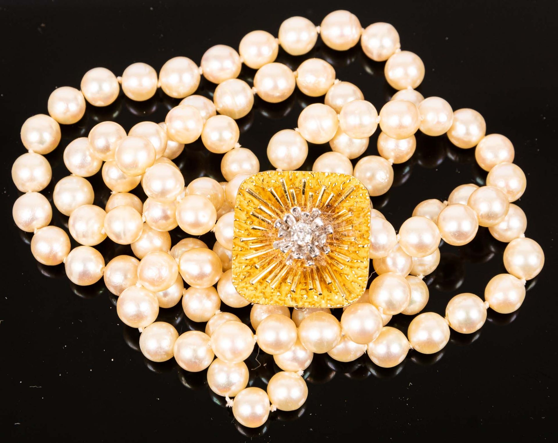 Elegante Perlenkette, einzeln geknotete Zuchtperlen, schwerer 750er Gelb- und W - Bild 2 aus 6