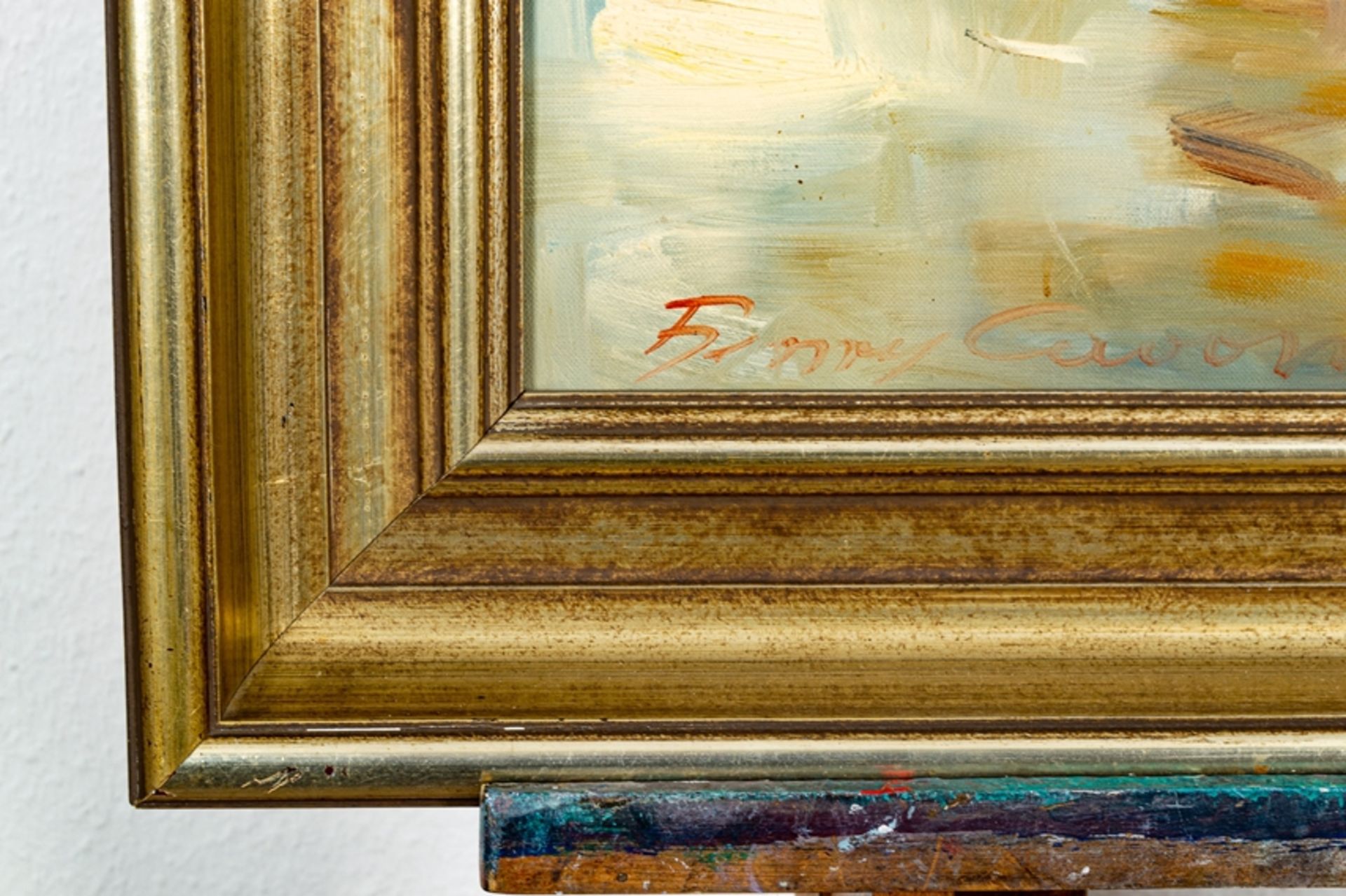"Pferdefuhrwerk" - Gemälde, Öl auf Leinwand, ca. 80 x 70 cm, unleserlich signie - Image 5 of 6
