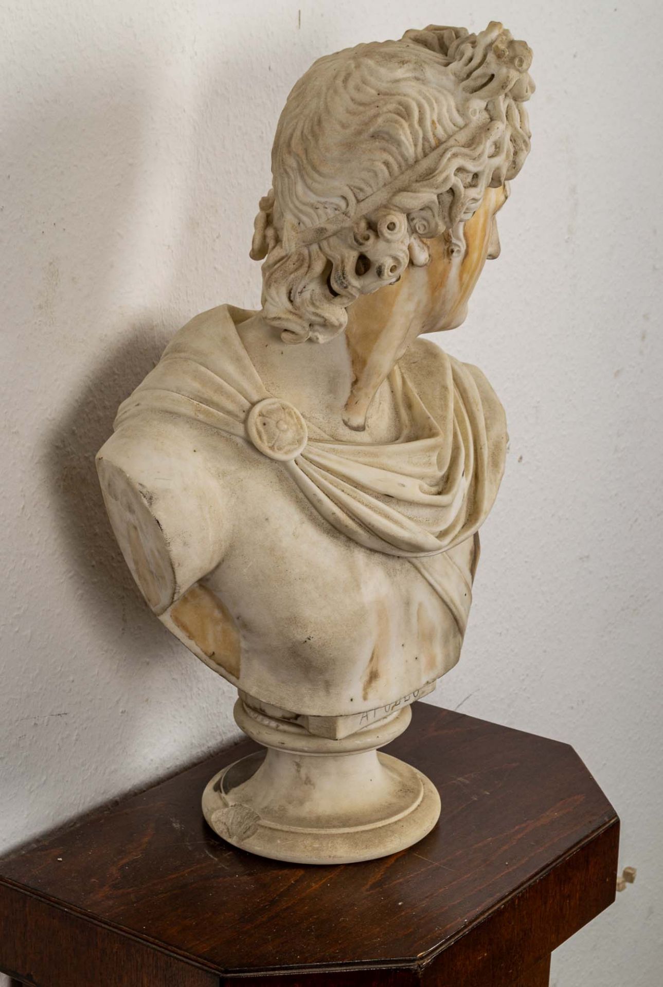 "APOLLO"; antike Marmorbüste des Gottes Apollo von Belvedere, Italien Ende 19. - Bild 6 aus 19