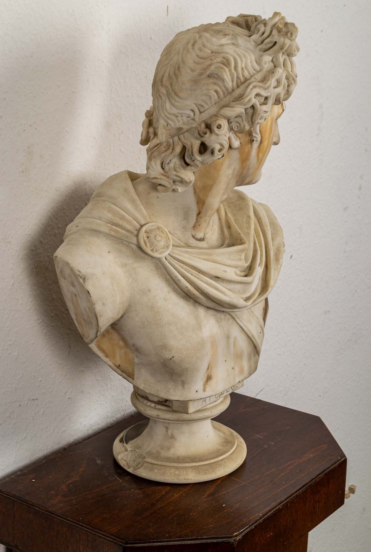 "APOLLO"; antike Marmorbüste des Gottes Apollo von Belvedere, Italien Ende 19. - Image 6 of 19