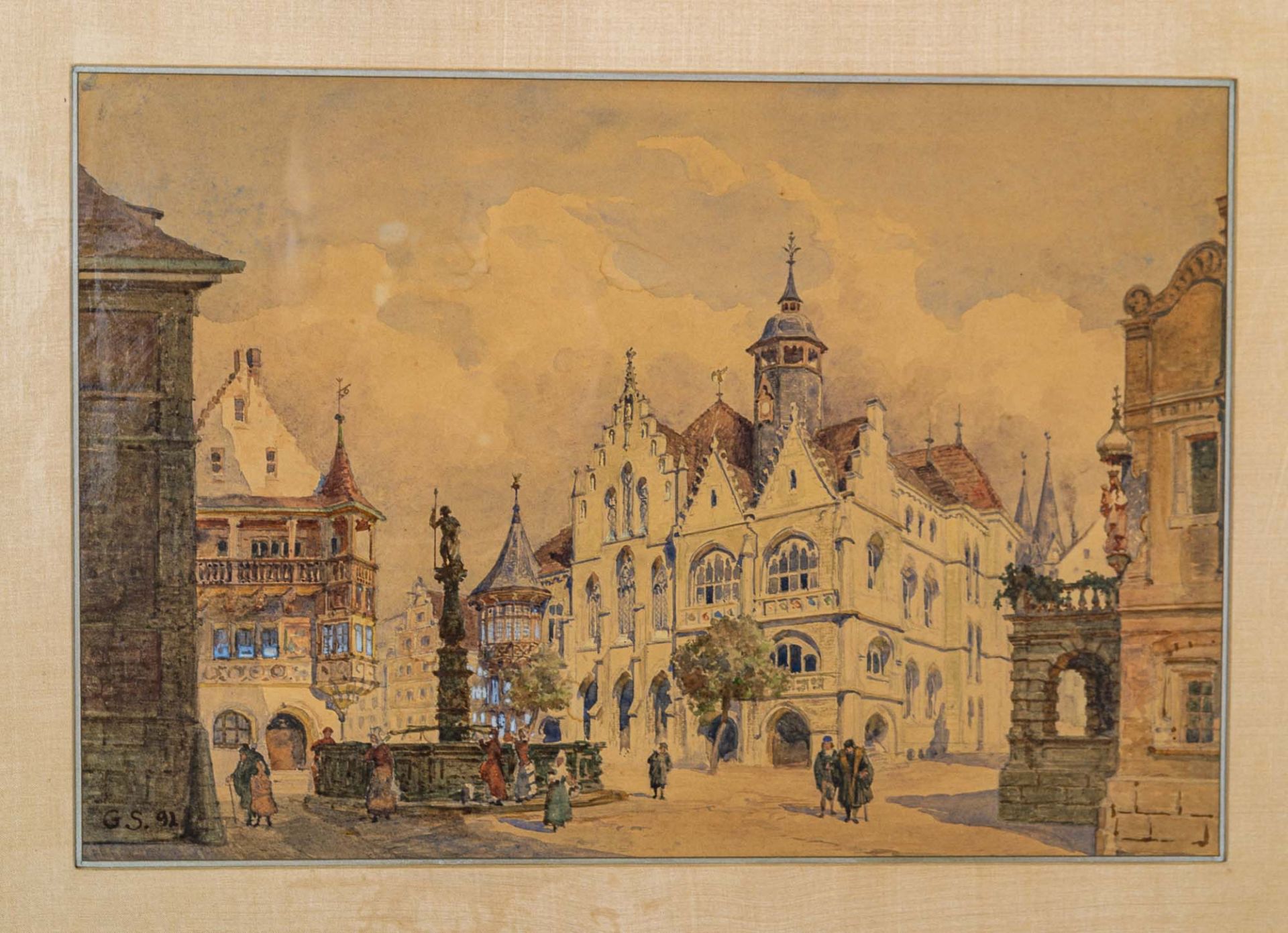 "Sommerliche Altstadtszenerie", Aquarell, ca. 27 x 39 cm, unten rechts monogram - Image 2 of 9