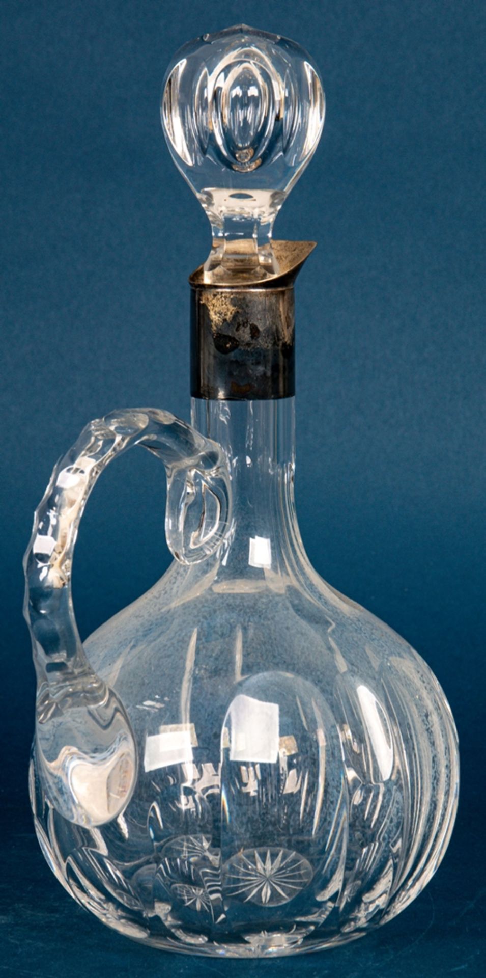Kristallglas Henkelkaraffe mit 800er Silbermontur, Höhe ca. 29 cm, orig. Stopfe - Image 5 of 12