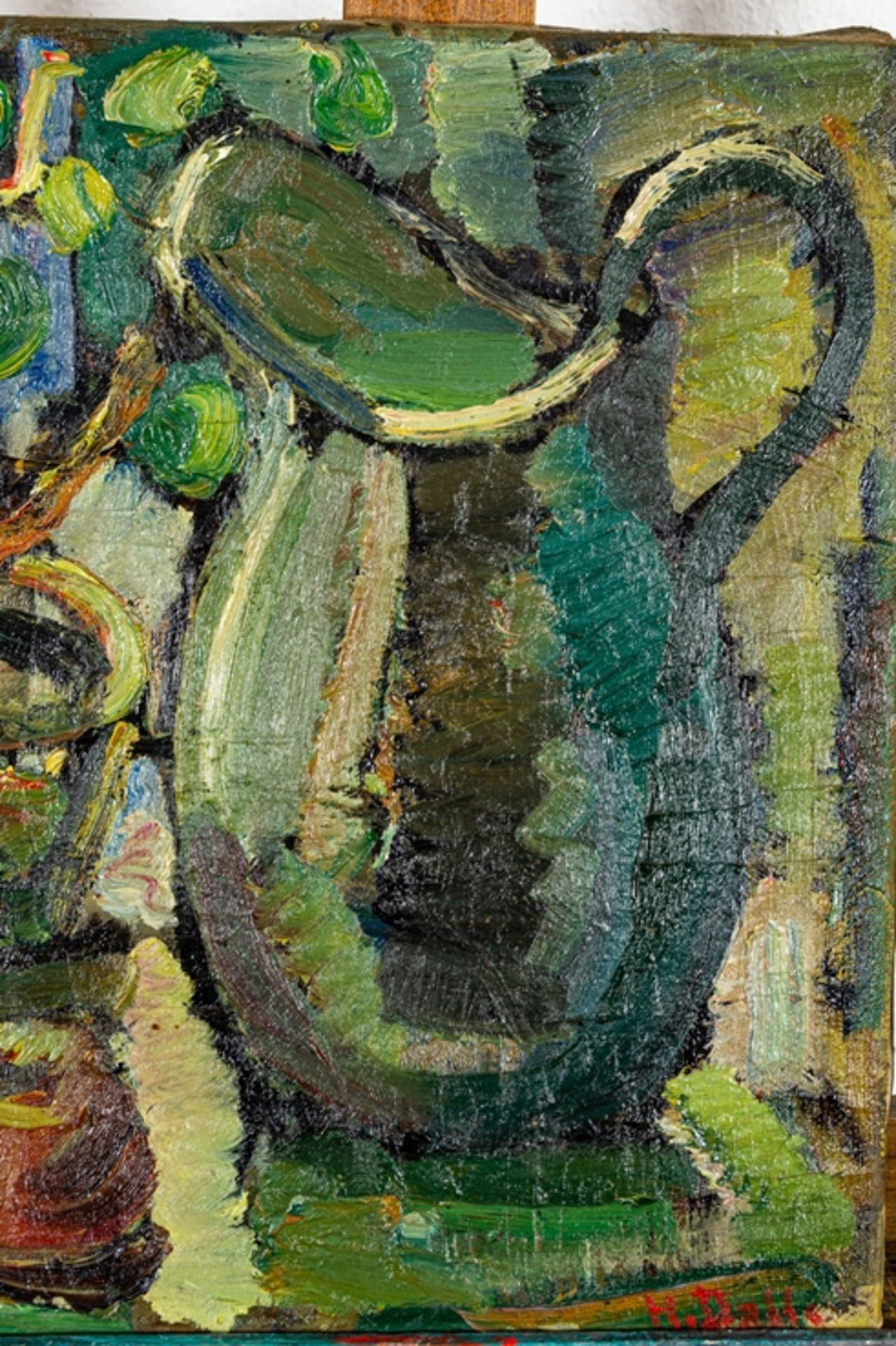 "Stilleben mit blauem Krug" - um 1900/20, Gemälde, Öl auf Leinwand, ca. 45 x 38 - Image 3 of 4