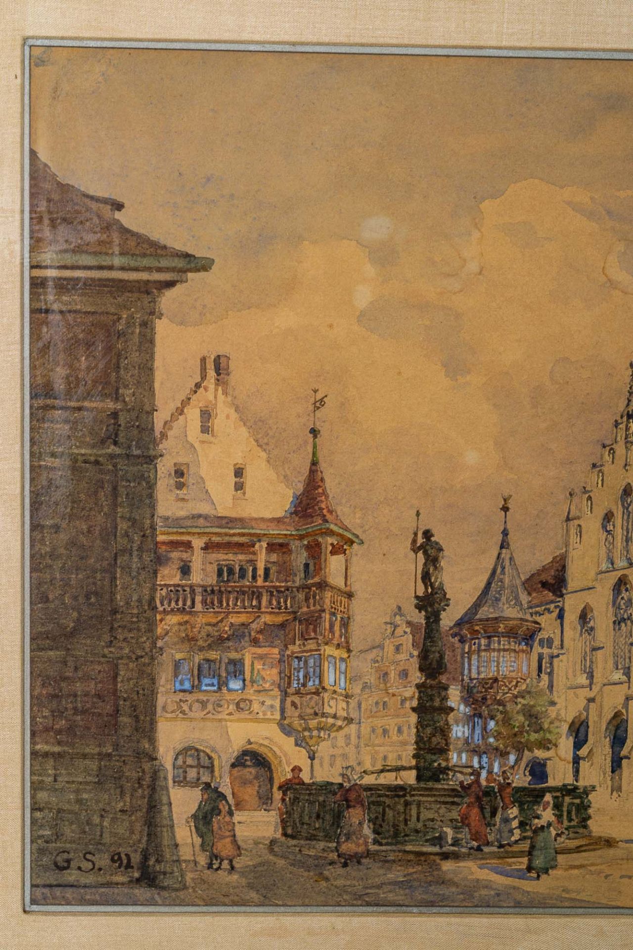 "Sommerliche Altstadtszenerie", Aquarell, ca. 27 x 39 cm, unten rechts monogram - Image 5 of 9