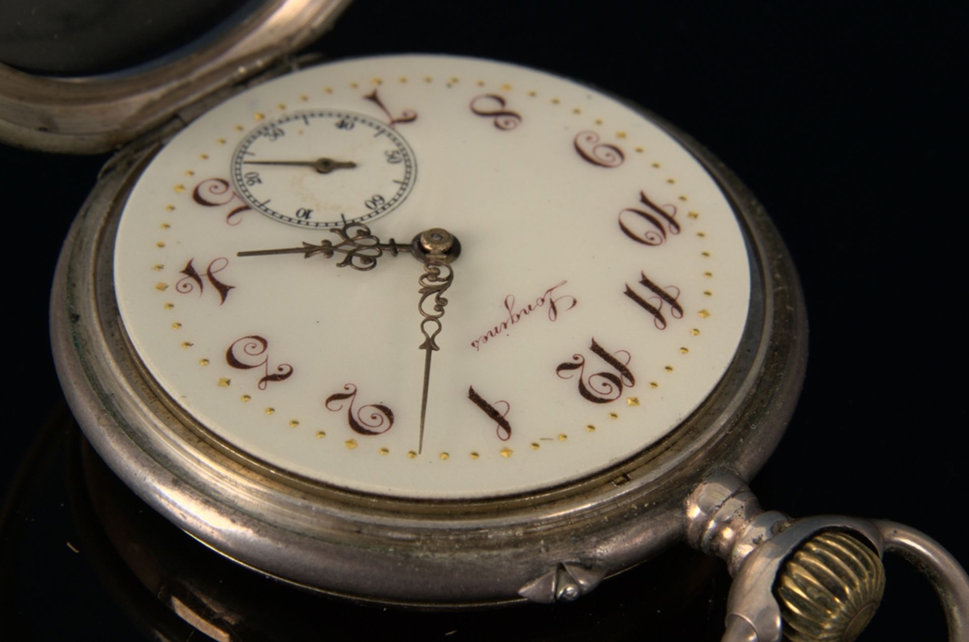 Antike offene LONGINES Herrentaschenuhr um 1890, vergoldetes Uhrwerk läuft an, - Image 3 of 11