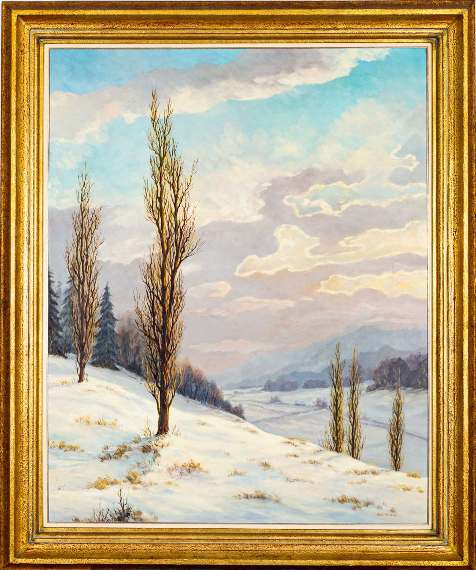 "Winterlandschaft", Gemälde, Öl auf Spanplatte, ca. 120 x 97 cm, signiert unten