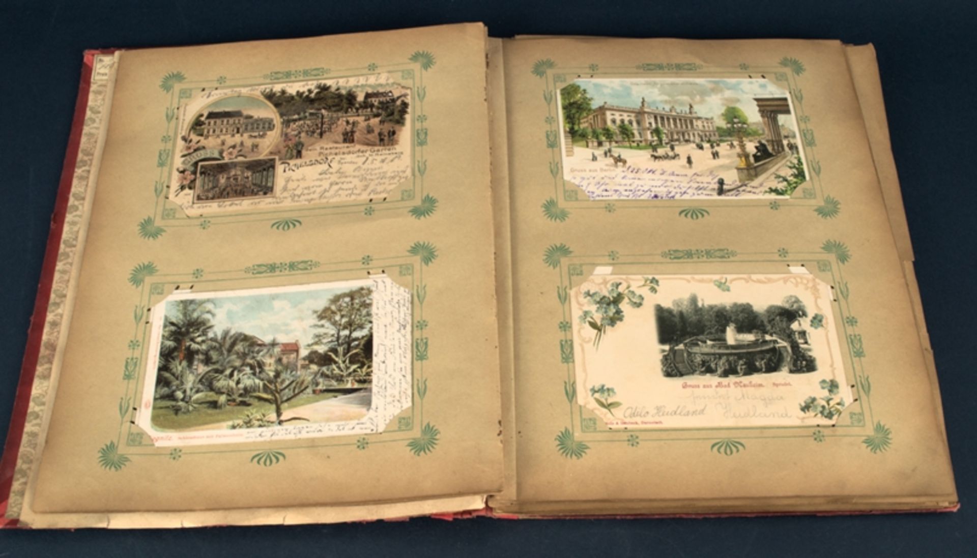 "Grüsse aus der Ferne" - Antikes Postkarten/Ansichtskartenalbum um 1900, ca. 10 - Bild 2 aus 7