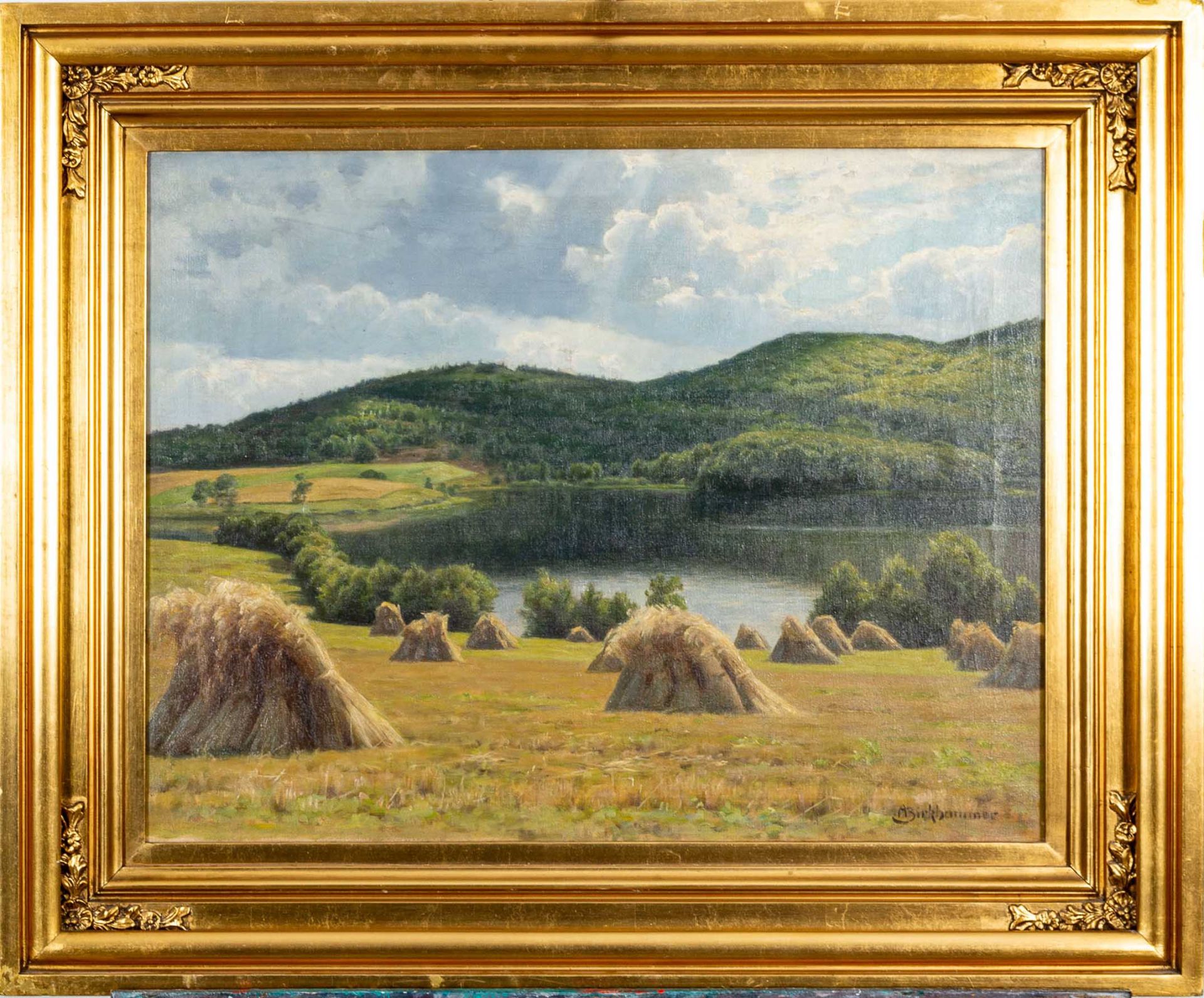 "Strohgarben auf sommerlichem Feld". Gemälde, Öl auf Leinwand, ca. 52 x 67 cm,