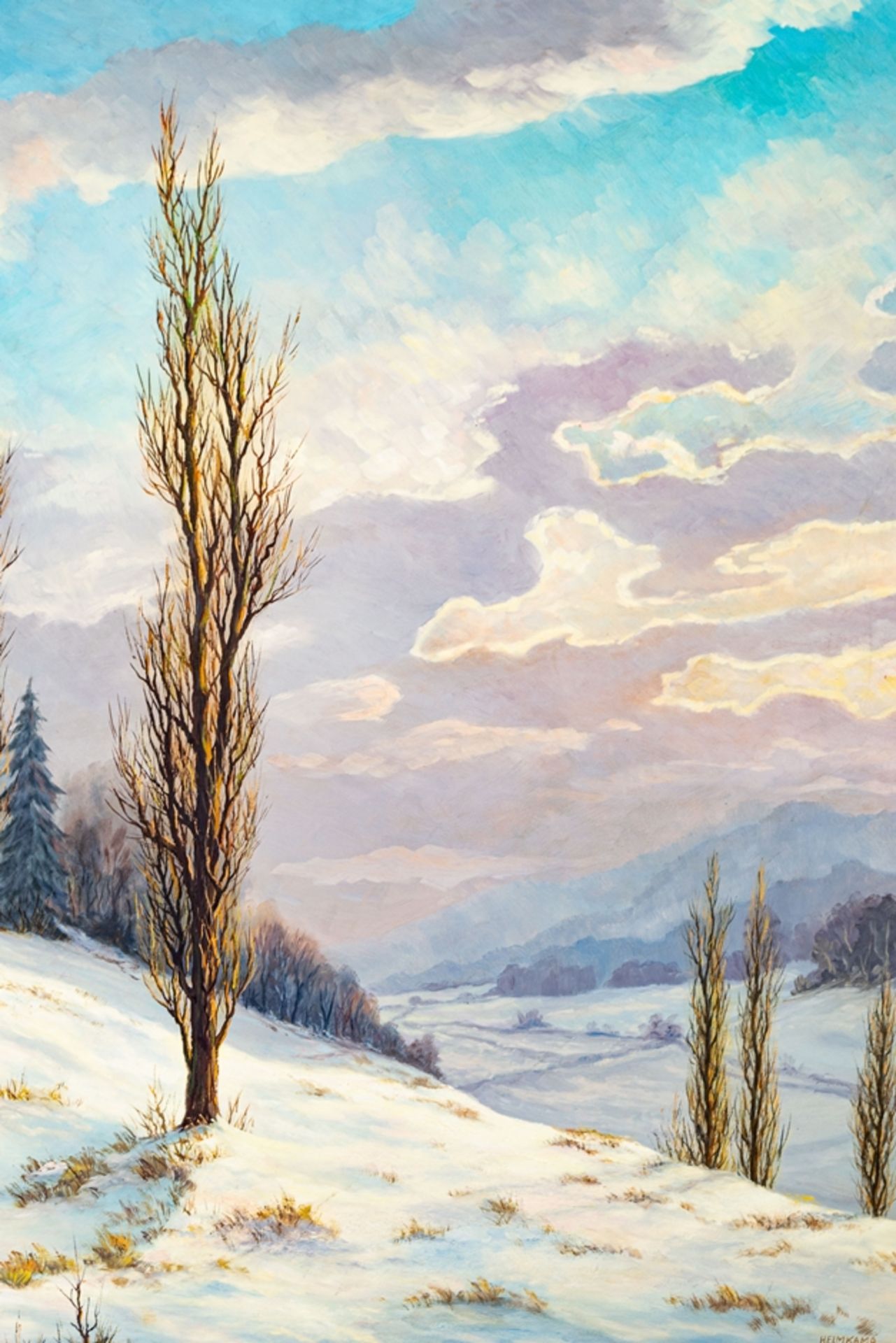 "Winterlandschaft", Gemälde, Öl auf Spanplatte, ca. 120 x 97 cm, signiert unten - Image 3 of 6