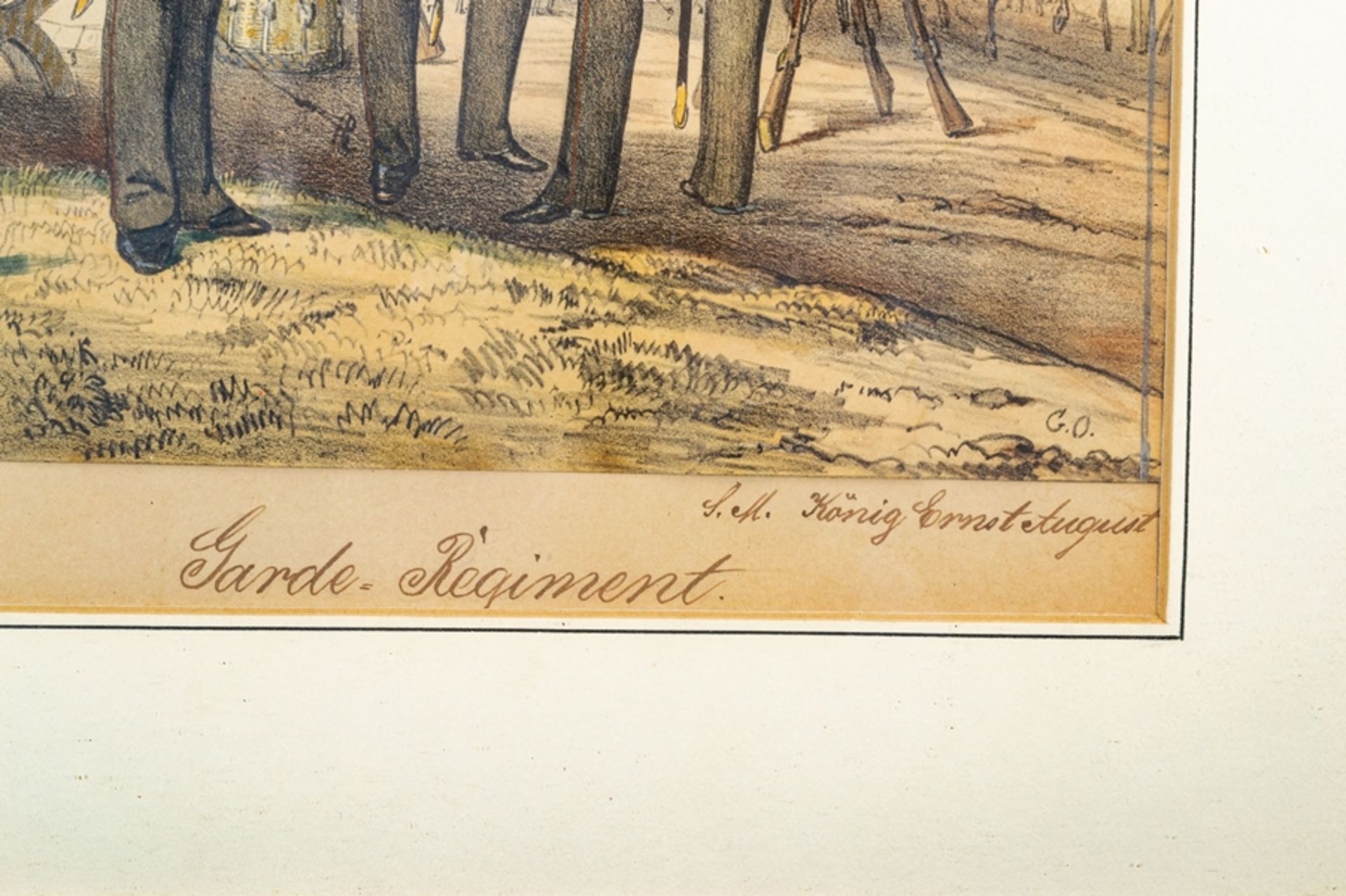 Paar aquarellierter Zeichnungen: "Land Dragoner" & "Garde Regiment S. M. König - Image 8 of 8
