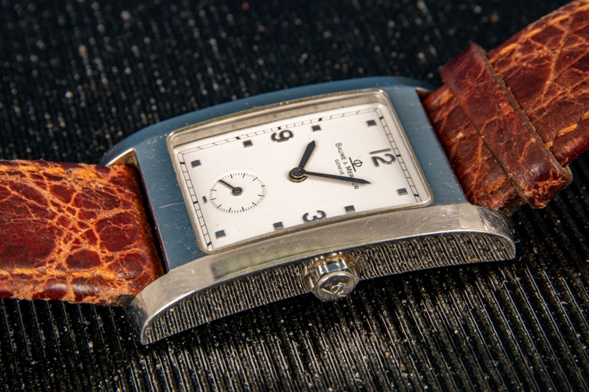 Zeitlos elegante "BAUME & MERCIER" Unisex-Armbanduhr, poliertes rechteckiges Ed - Bild 4 aus 7