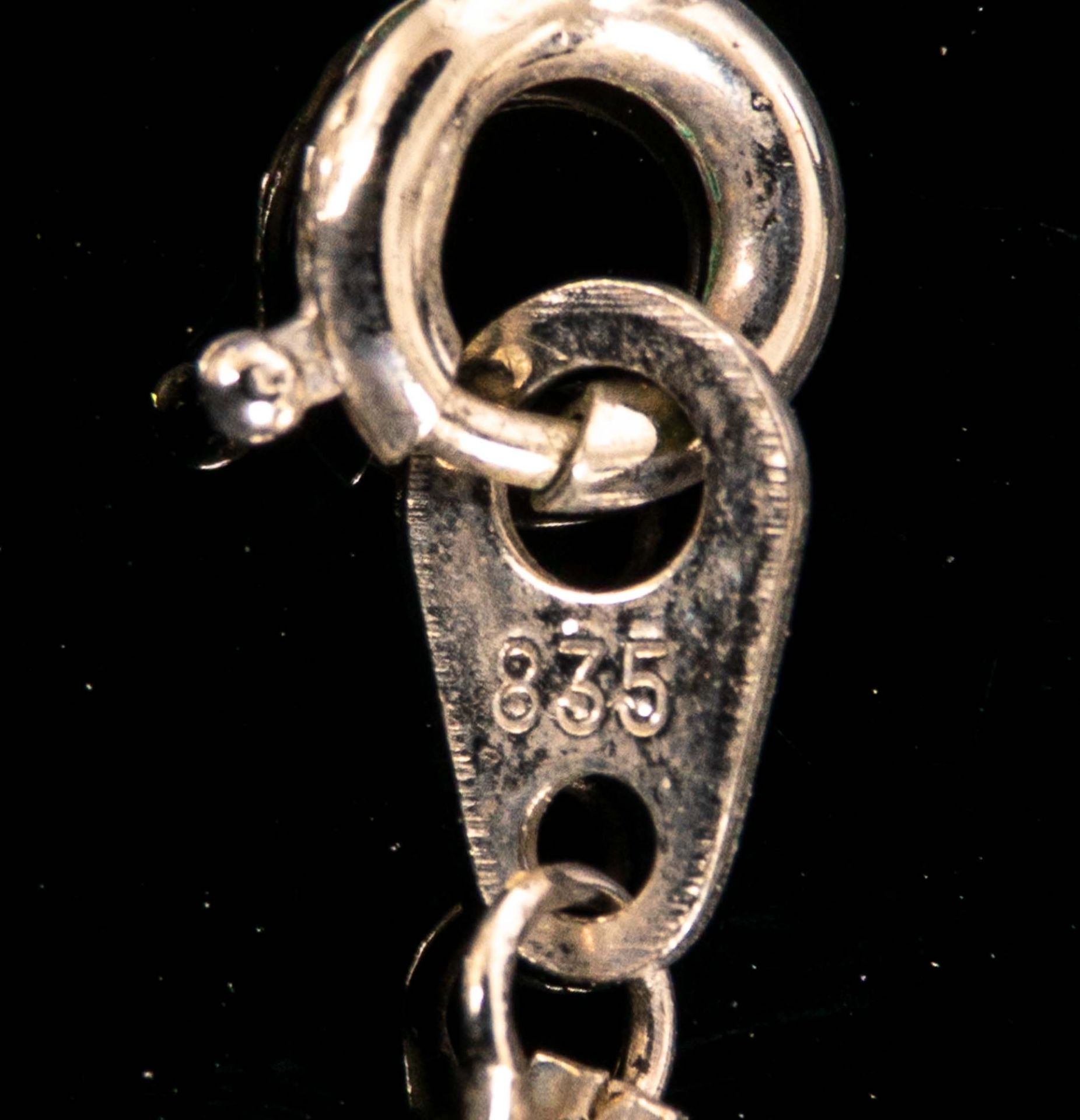 Lange 835er Silberkette mit Rosenquarz-Anhänger, Ketten- Länge ca. 200 cm, Anhä - Bild 6 aus 6