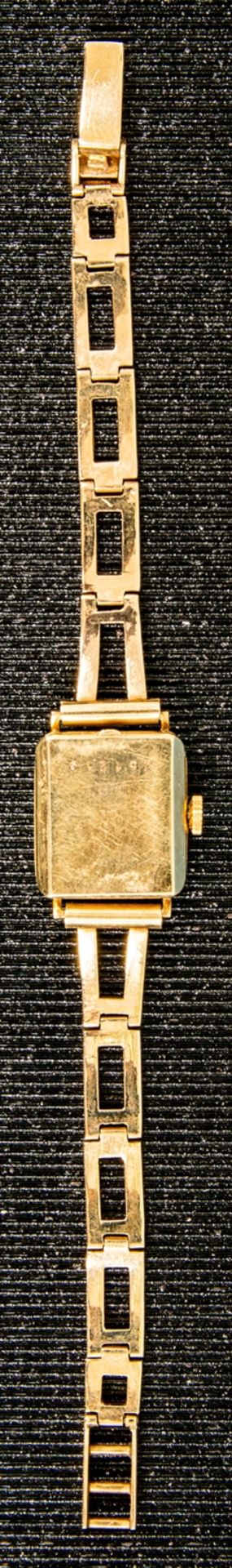 Elegante STOWA - Damenarmbanduhr, 585er Gelbgoldgehäuse und Armband mit Bügelve - Bild 2 aus 6