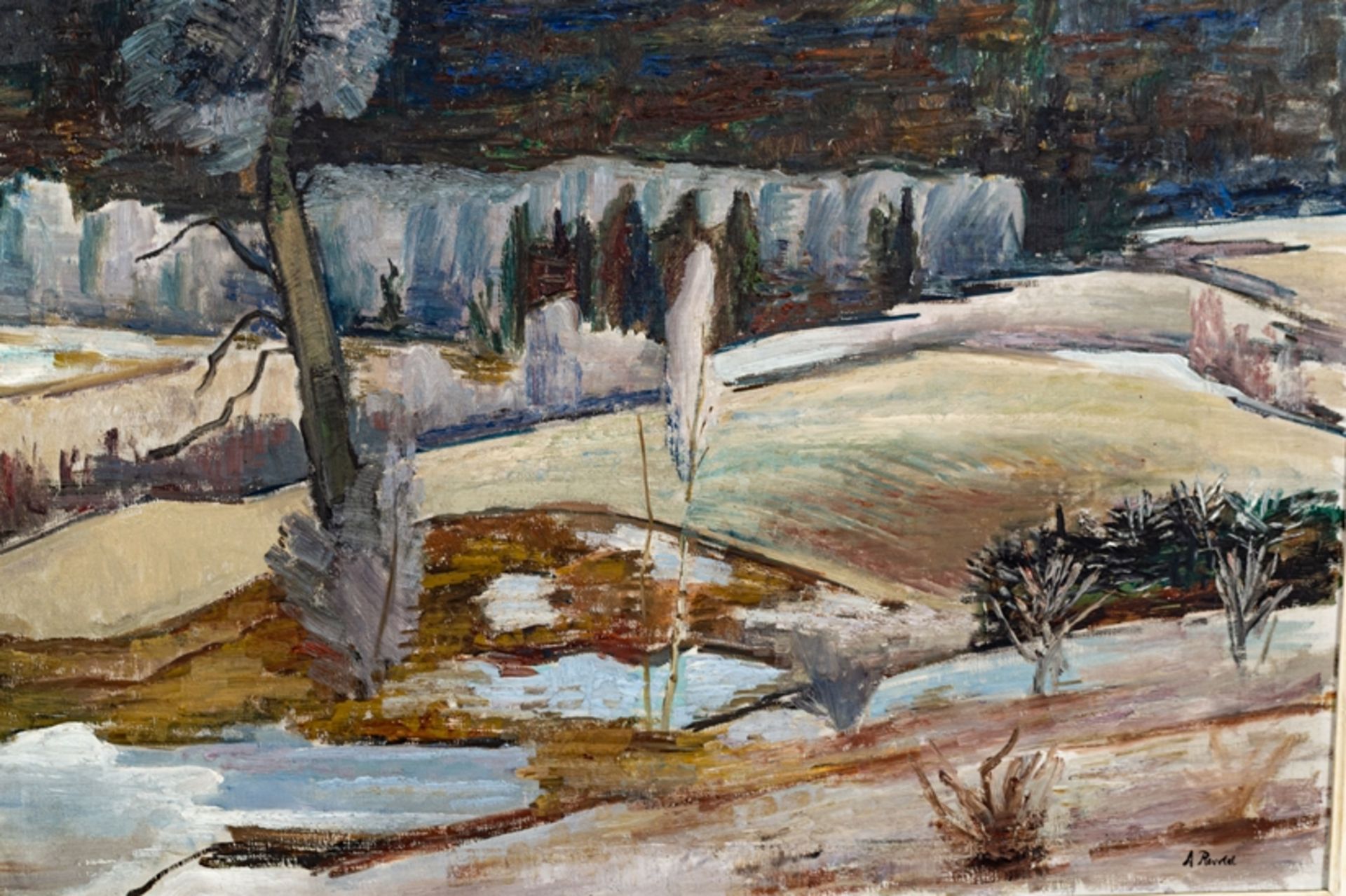 "Winterliche Landschaft" - Gemälde, Öl auf Leinwand, ca. 66 x 82 cm, unten rech - Image 4 of 8