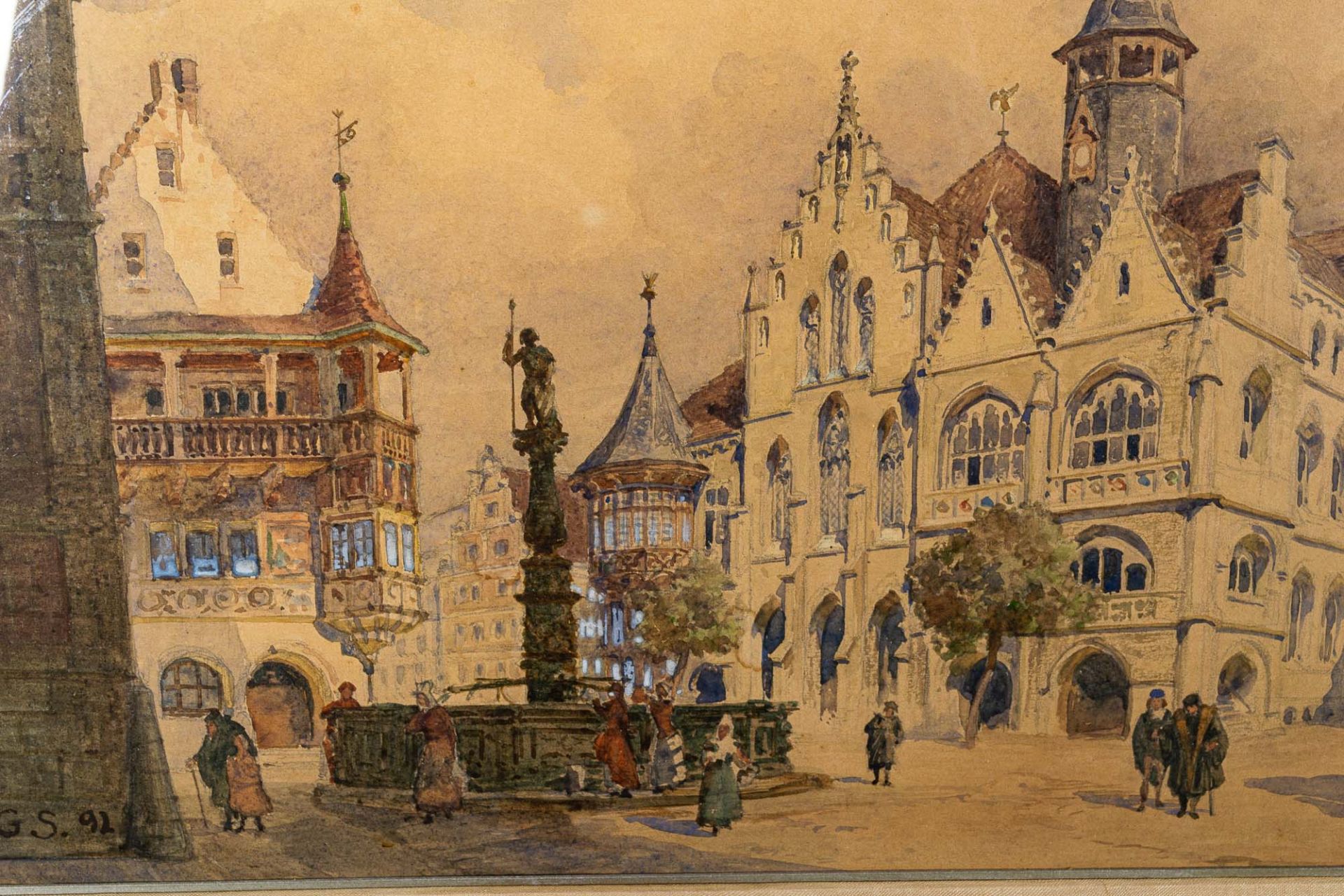 "Sommerliche Altstadtszenerie", Aquarell, ca. 27 x 39 cm, unten rechts monogram - Image 9 of 9