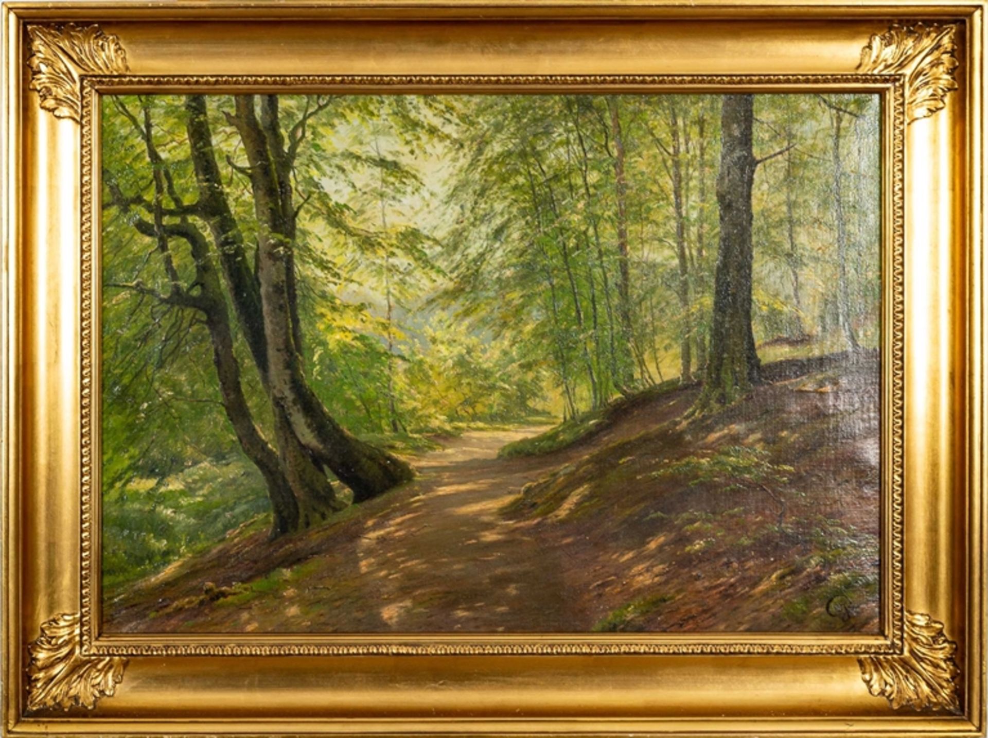 "Lichtdurchfluteter Sommerwald", Gemälde, Öl auf Leinwand, ca. 46 x 66 cm, mono