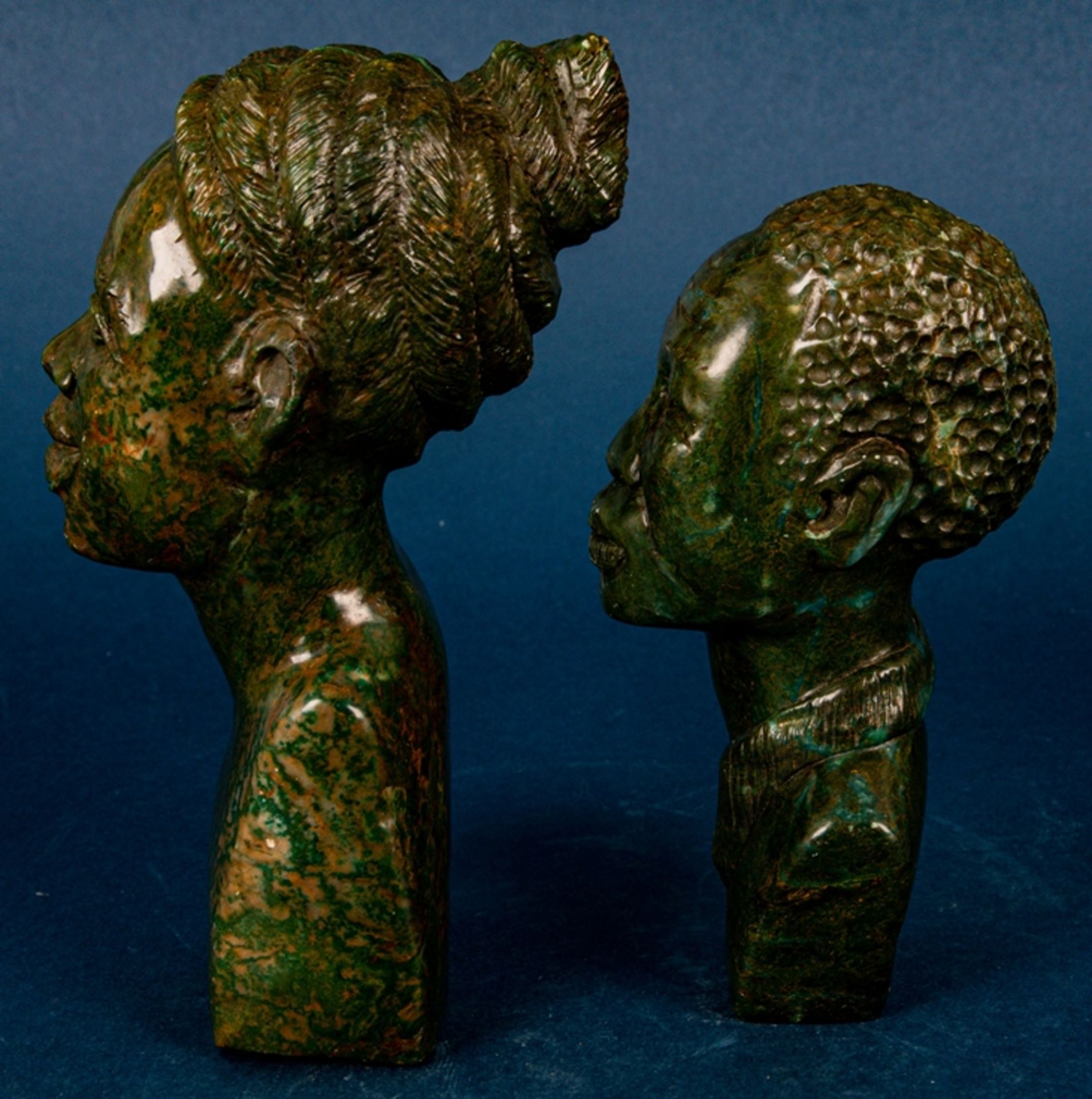 Paar afrikanischer Specksteinschnitzereien, Mann & Frau, Höhe ca. 18 bzw. ca. 1 - Bild 6 aus 12