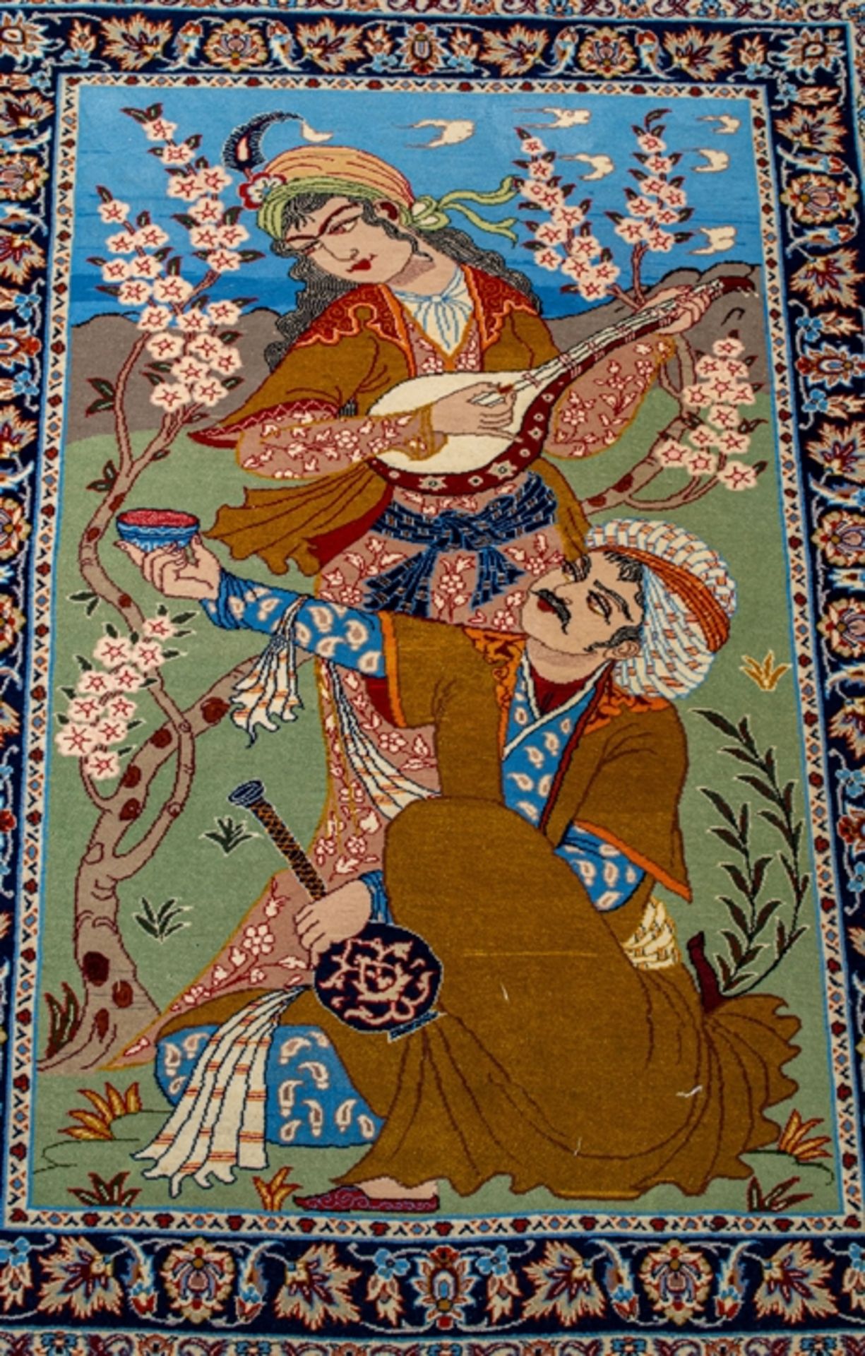 Isfahan Bild-Teppich, Iran, ca. 73 x 100 cm, hing jahrelang an der Wand, rückse