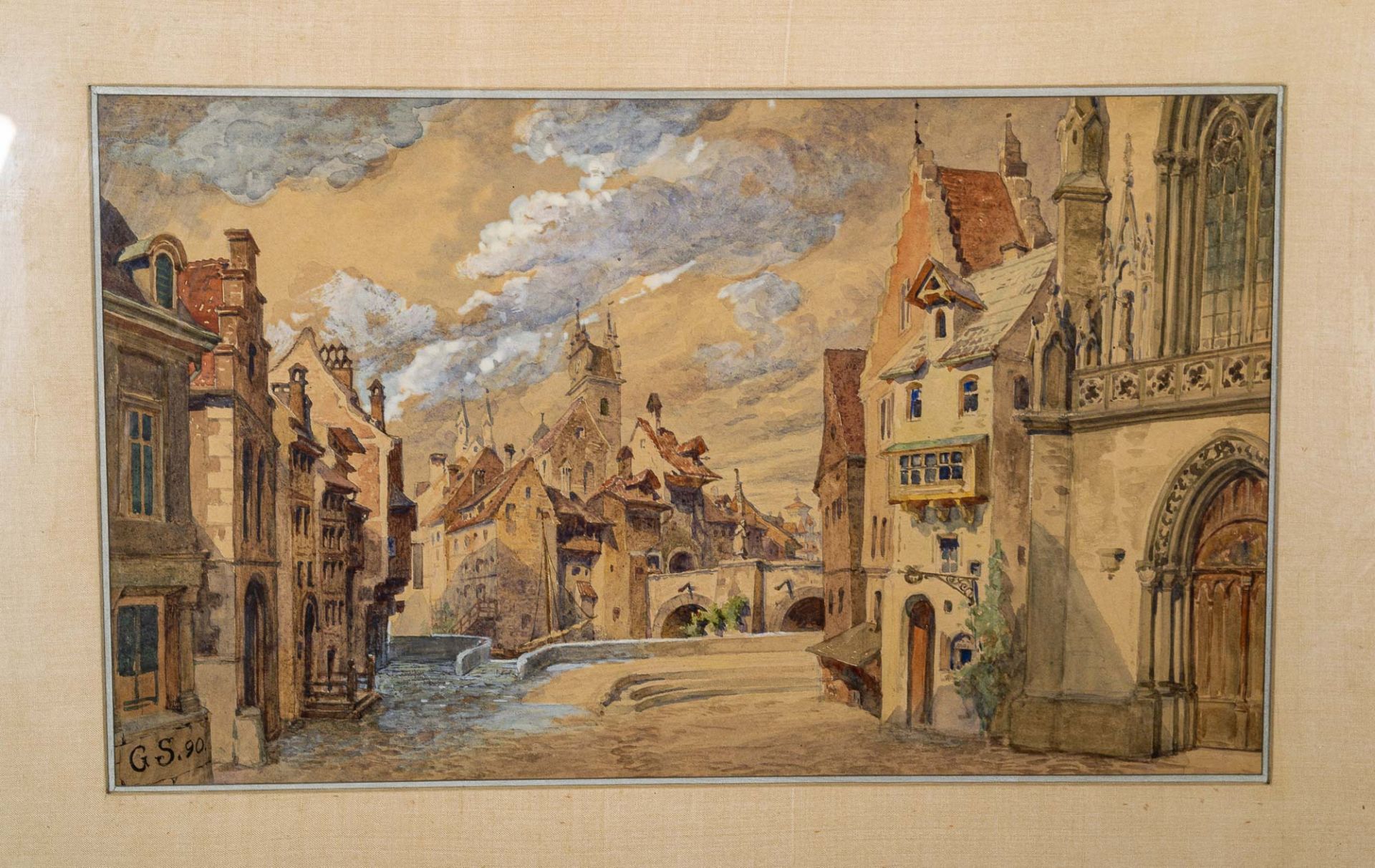 "Sommerliche Altstadtszenerie", Aquarell, ca. 22 x 37 cm, unten links monogramm - Image 2 of 7