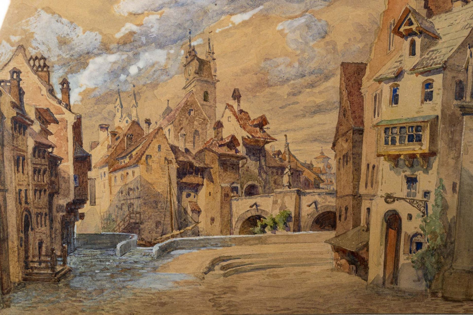 "Sommerliche Altstadtszenerie", Aquarell, ca. 22 x 37 cm, unten links monogramm - Image 4 of 7