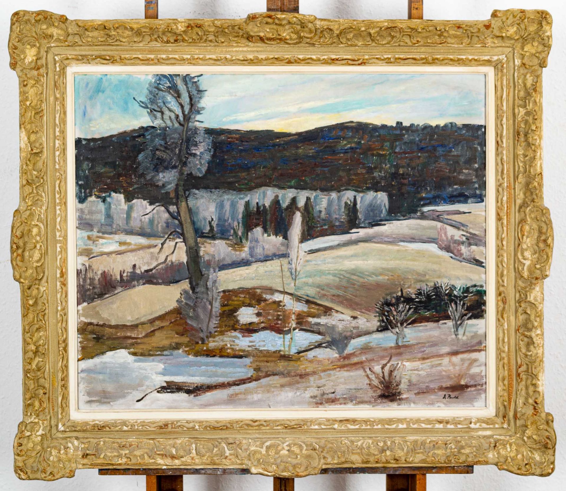 "Winterliche Landschaft" - Gemälde, Öl auf Leinwand, ca. 66 x 82 cm, unten rech