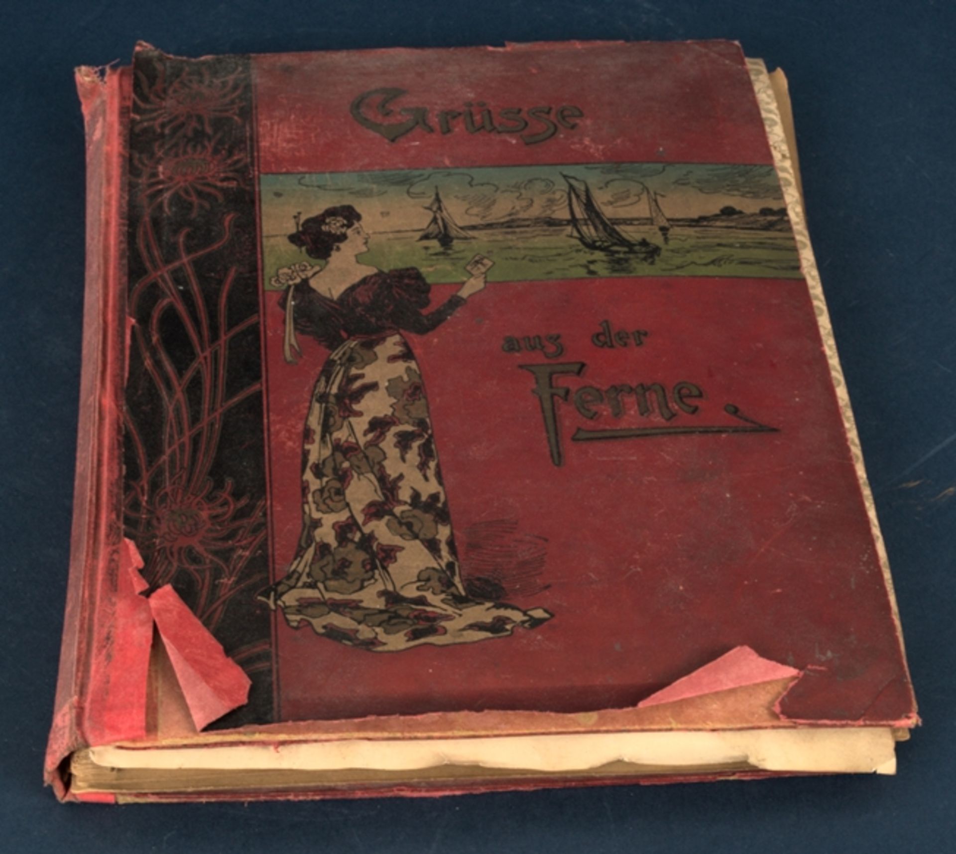 "Grüsse aus der Ferne" - Antikes Postkarten/Ansichtskartenalbum um 1900, ca. 10