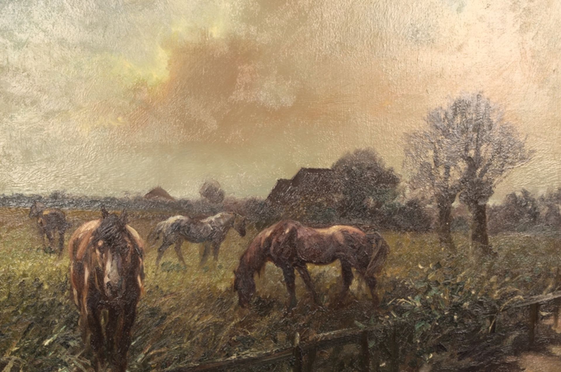 "Grasende Pferde" - Gemälde, Öl auf Leinwand ca. 70 x 80 cm, signiert unten rec - Bild 2 aus 6