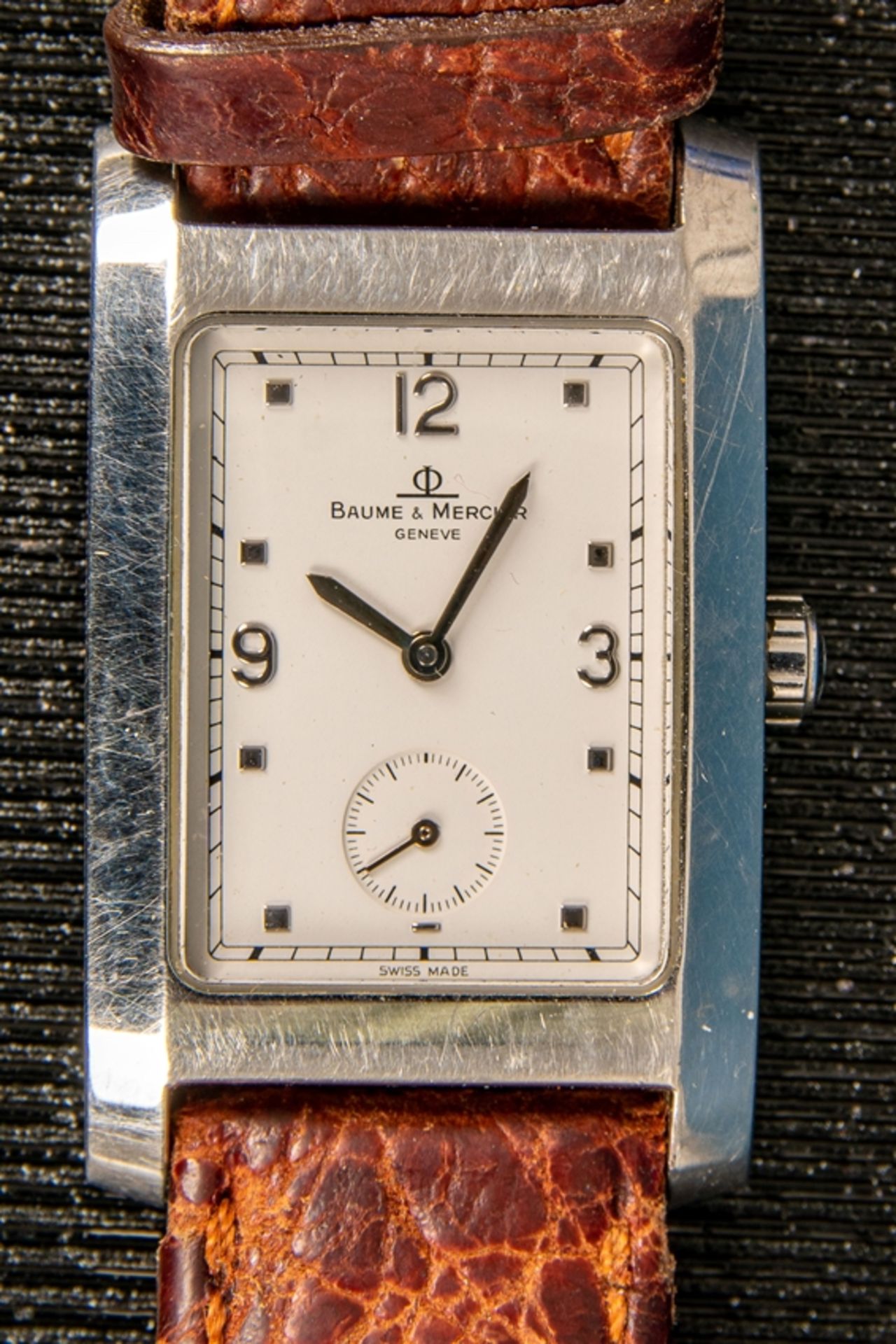 Zeitlos elegante "BAUME & MERCIER" Unisex-Armbanduhr, poliertes rechteckiges Ed - Bild 5 aus 7