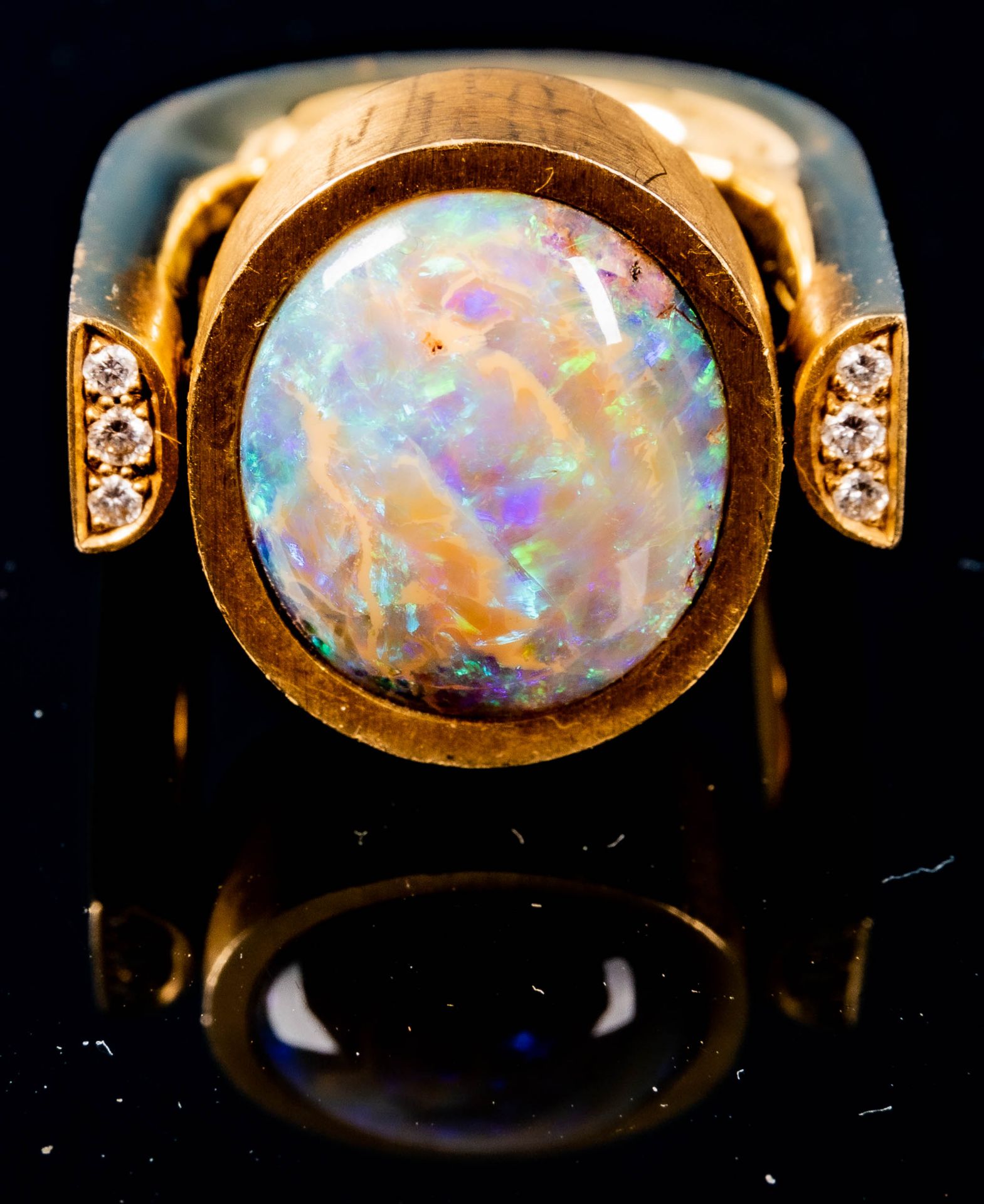 Exquisiter großer 750er Gelbgoldring ( unisex) mit "Boulder - Opal" - Cabochon - Image 6 of 10