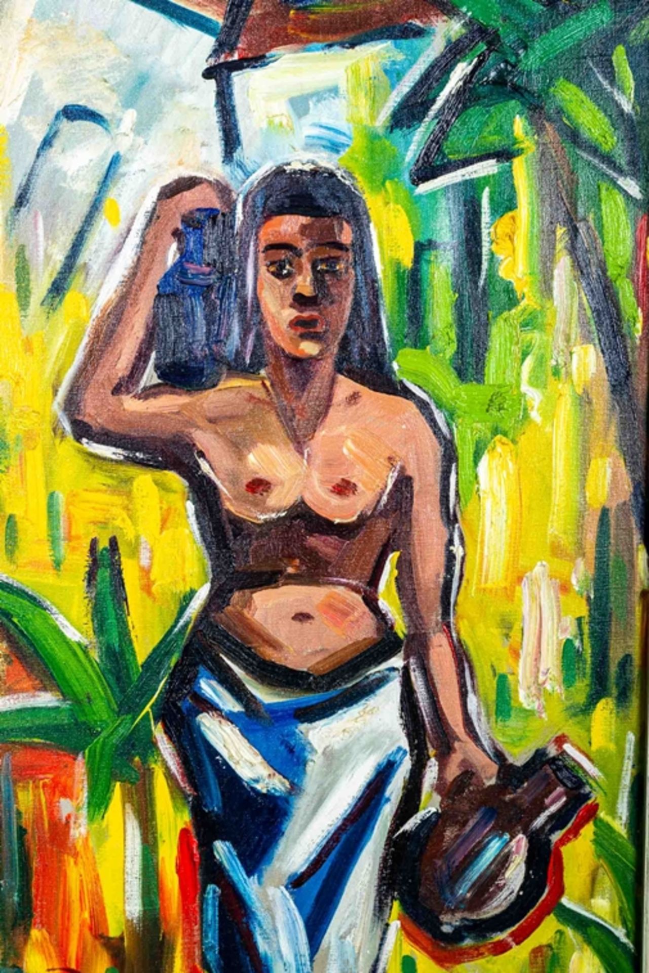 "Wasserträgerin", leicht abstrakt gemaltes Ölbild einer leicht bekleideten Süds - Bild 4 aus 4