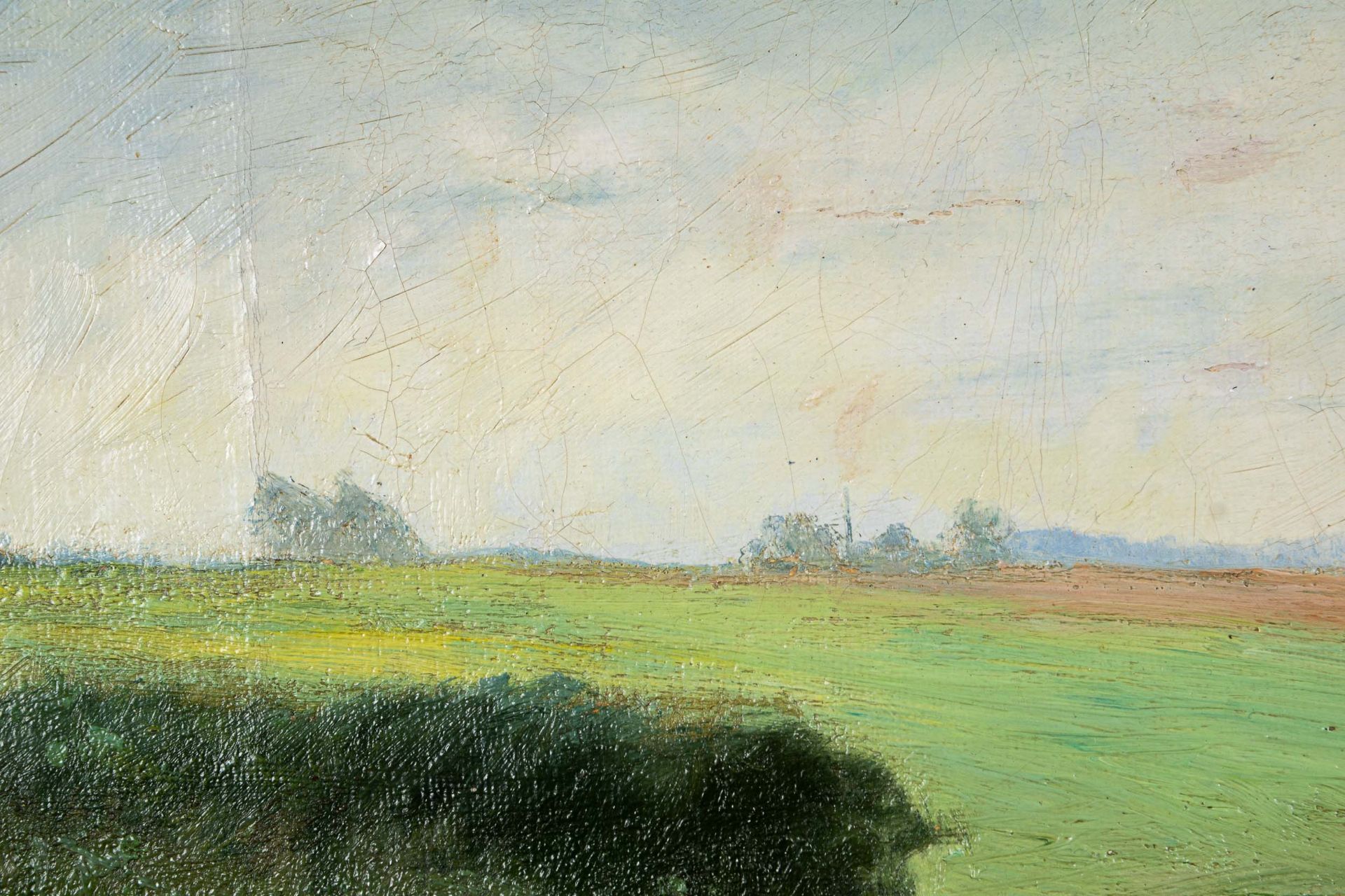 "Sommerliche Landschaft mit Kühen", Gemälde Öl auf Leinwand, ca. 55 x 63 cm, un - Bild 7 aus 16