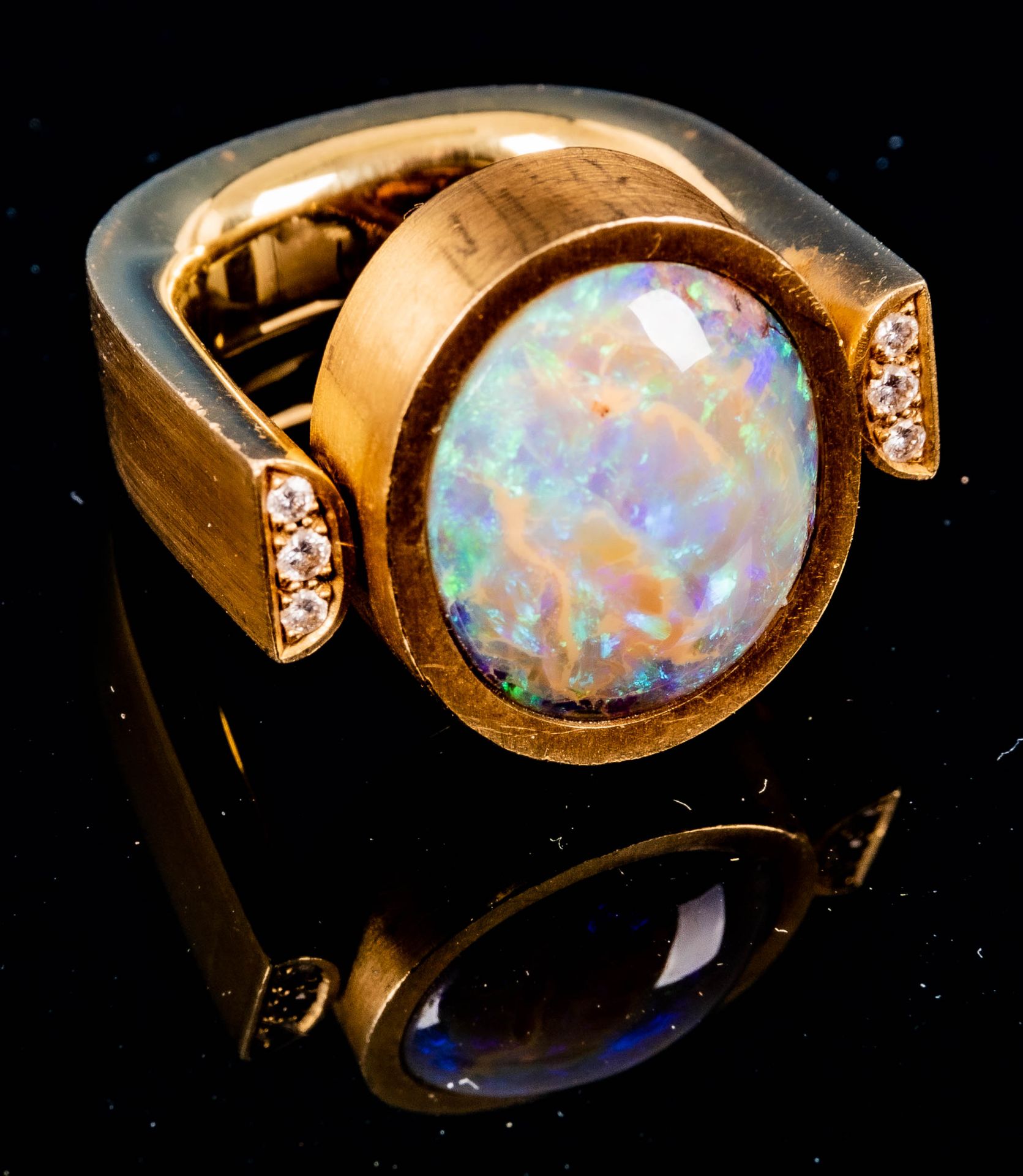 Exquisiter großer 750er Gelbgoldring ( unisex) mit "Boulder - Opal" - Cabochon - Image 2 of 10