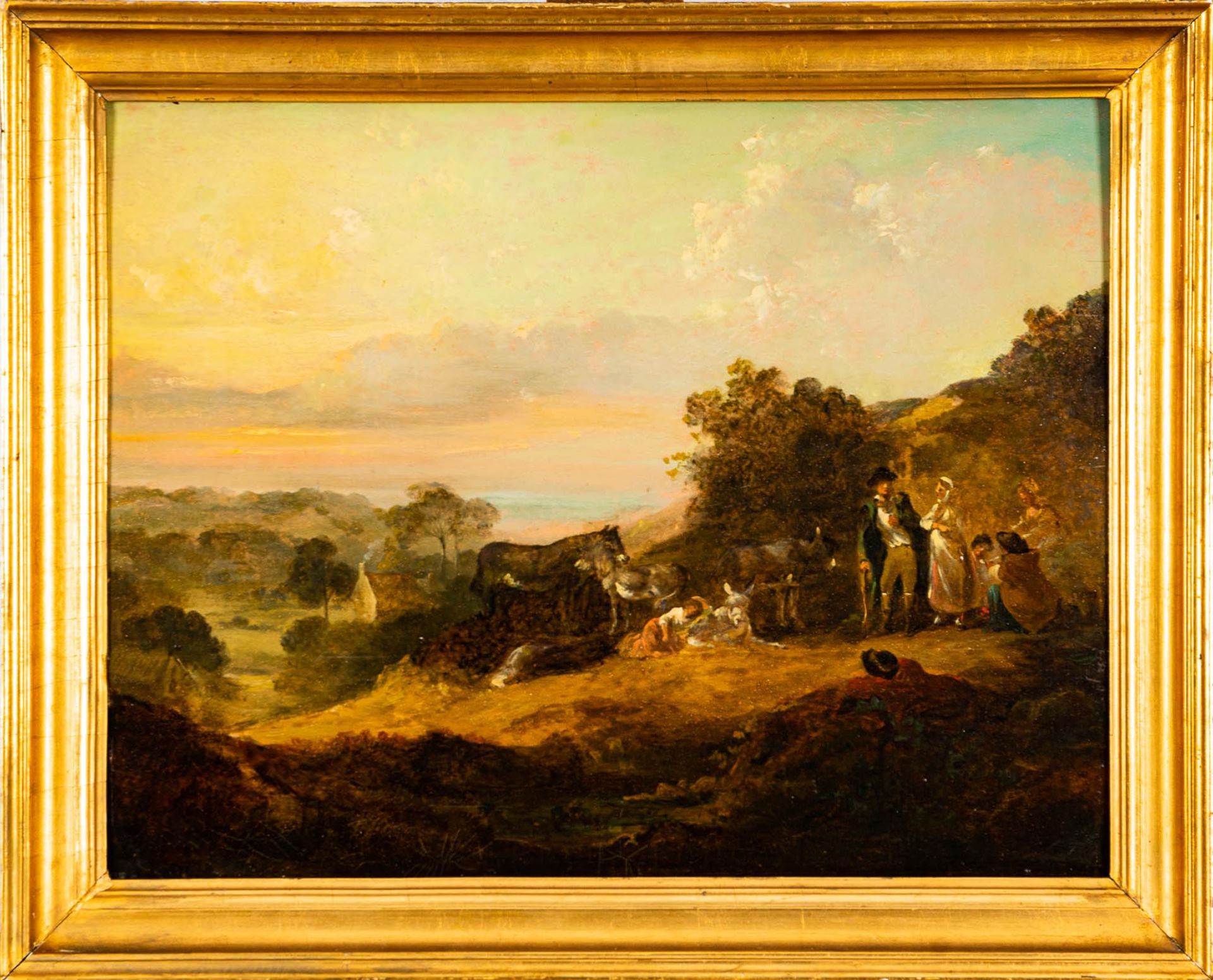 "Rastende Gesellschaft in weiter Landschaft", Gemälde Öl auf Eichenholztafel, c