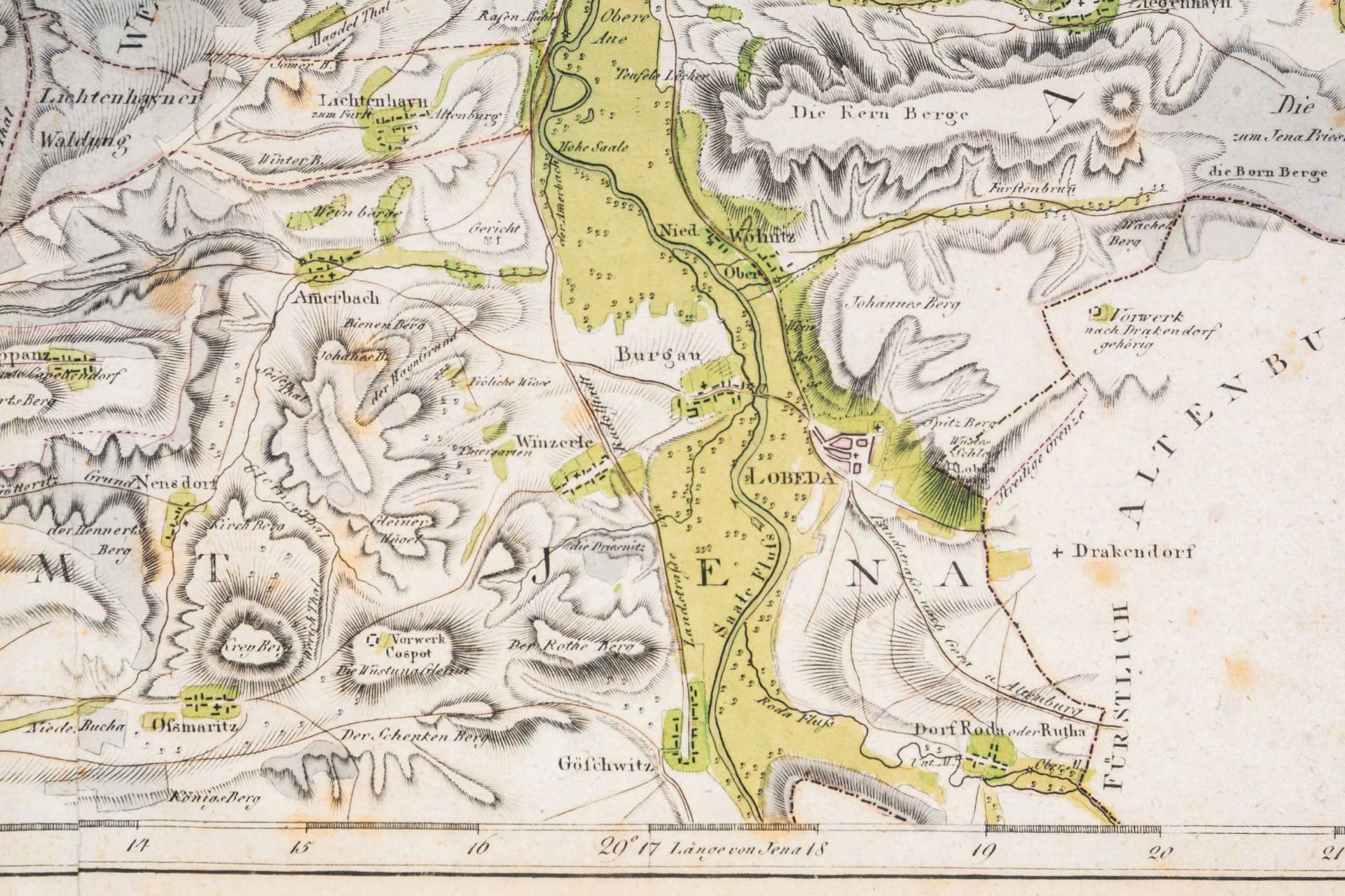 "Plan von der Stadt Jena....1800", teilkolorierter, hinter Glas gerahmter Stadt - Image 10 of 14