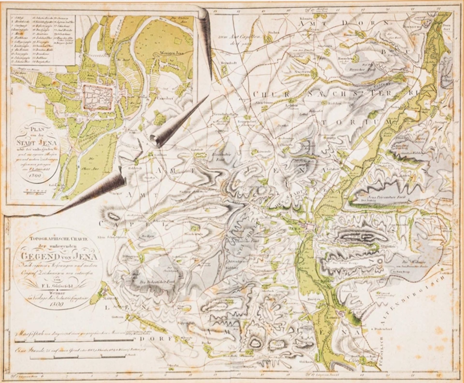 "Plan von der Stadt Jena....1800", teilkolorierter, hinter Glas gerahmter Stadt - Image 2 of 14