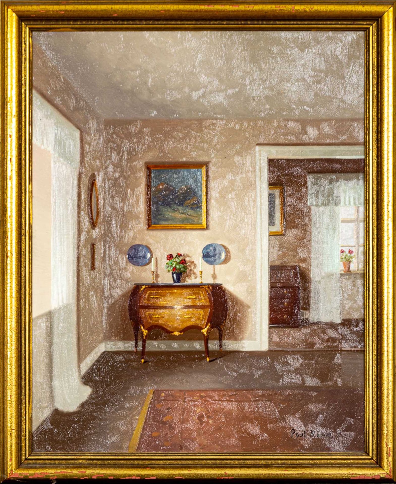 "Interieur mit Louis XV Kommode", Gemälde, Mitte 20. Jhd., Öl auf Leinwand, ca.