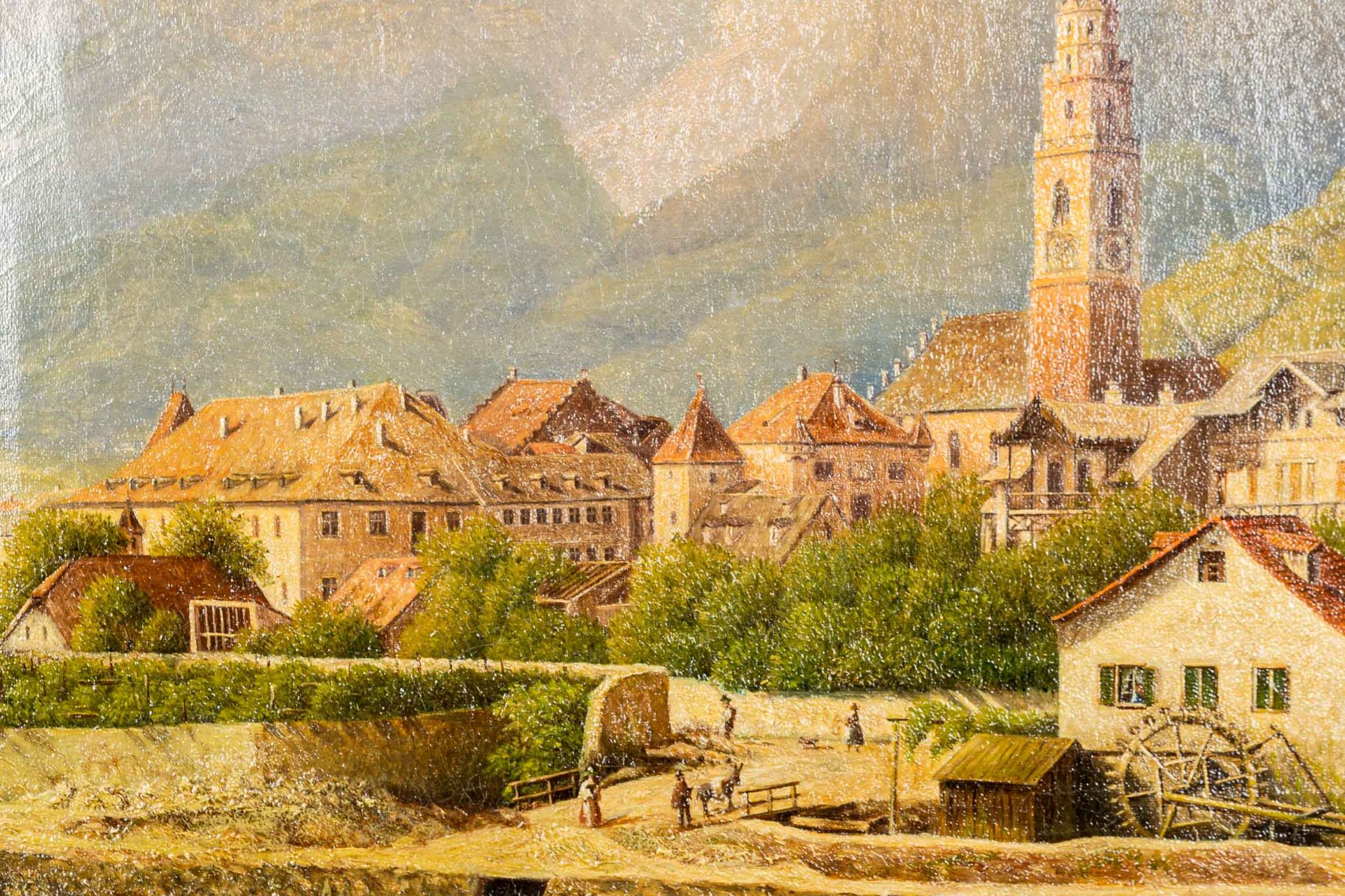 "Sommerliches Flussufer mit Stadtansicht", Gemälde Öl auf Leinwand. Detailreich - Bild 3 aus 13