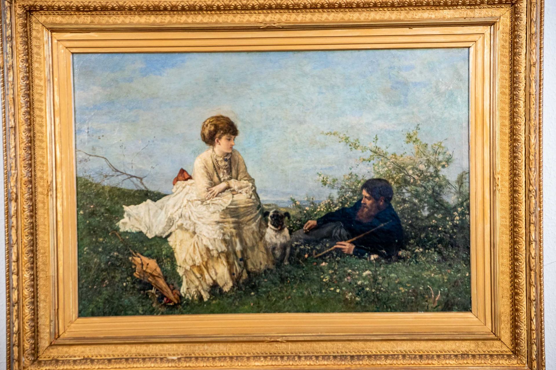 "Sommerliche Rast mit Mops", Gemälde Öl auf Leinwand, ca. 64 x 91 cm; unten rec - Bild 2 aus 15