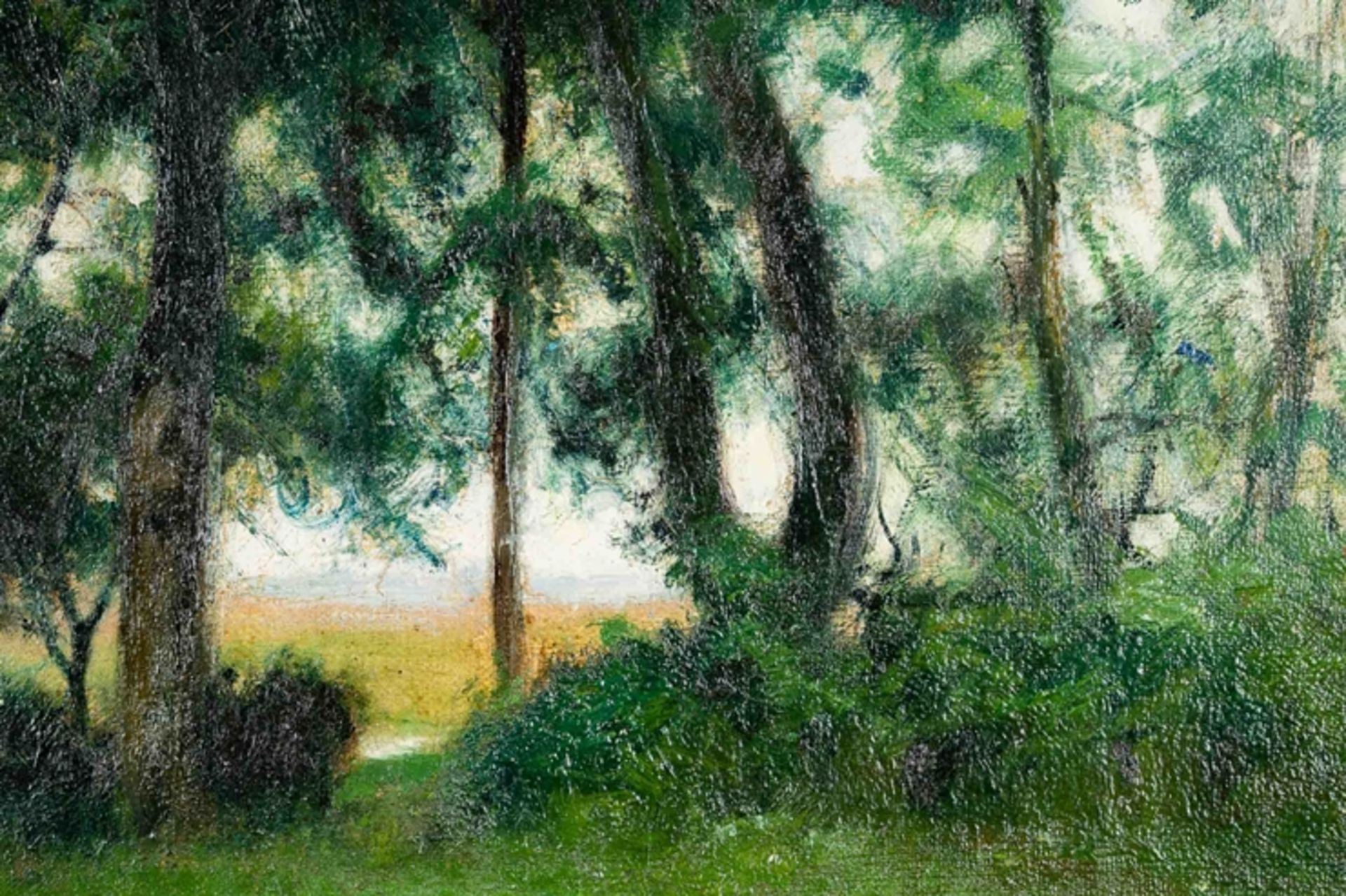 "Sommerliche Landschaft mit Kühen", Gemälde Öl auf Leinwand, ca. 55 x 63 cm, un - Bild 4 aus 16