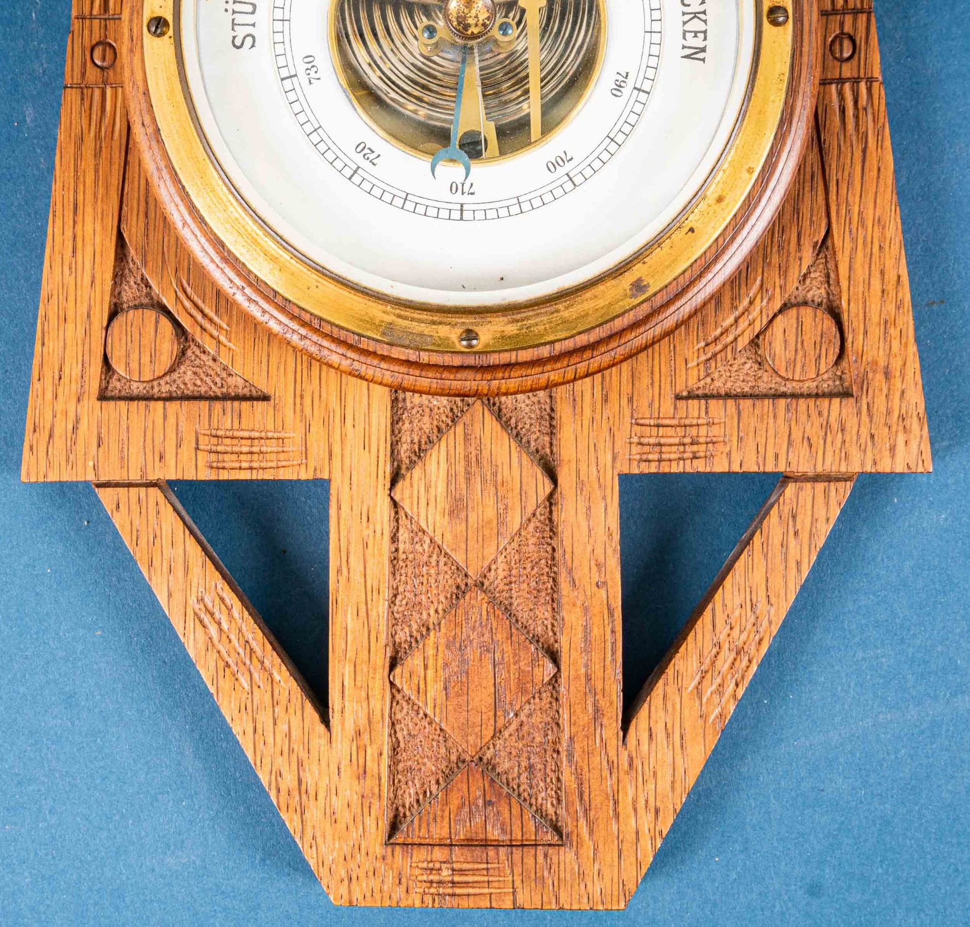 Antikes Barometer, dt. Anfang 20. Jhdt., Gehäuse aus Eiche massiv, max. Höhe ca - Image 6 of 10