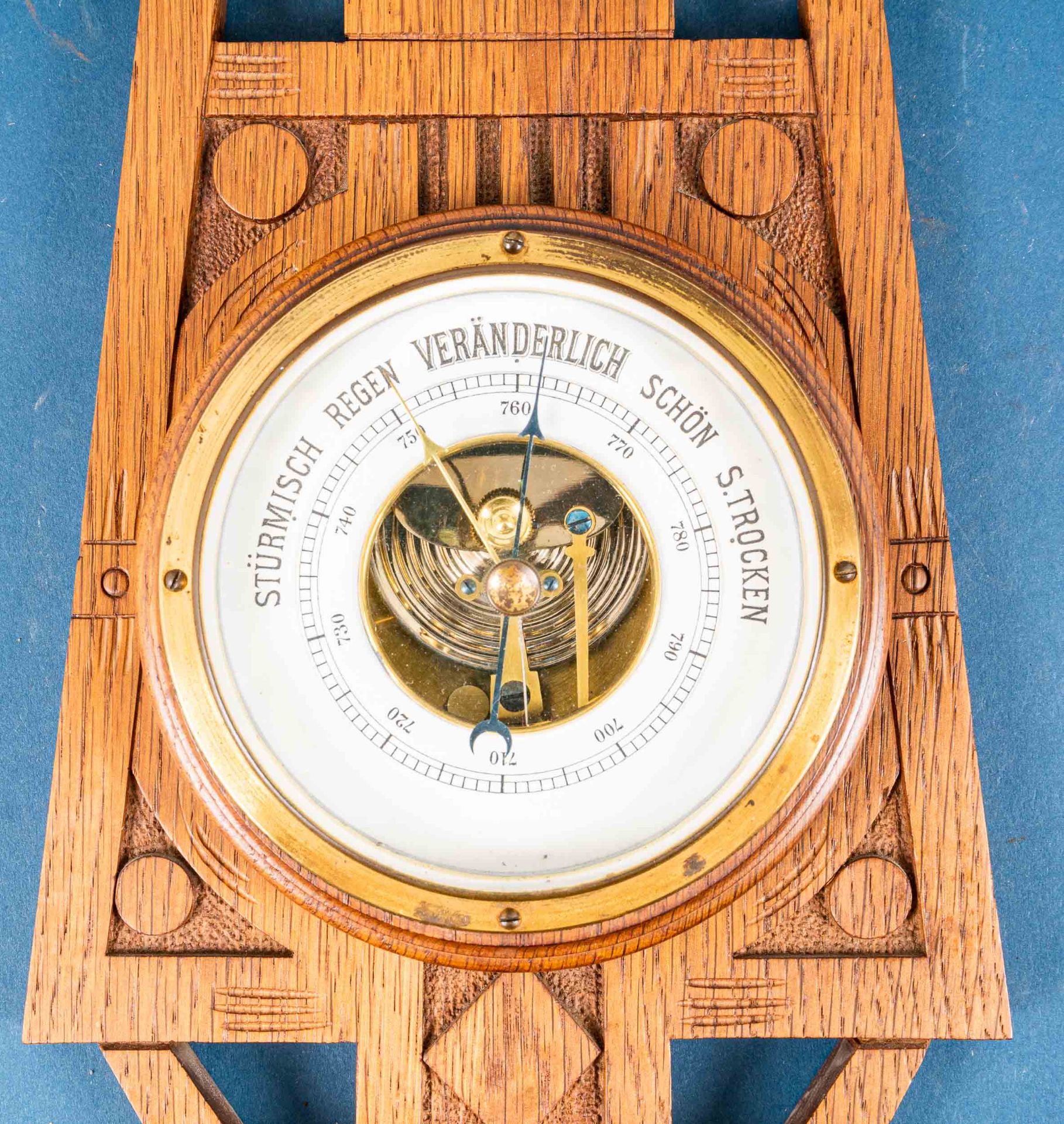 Antikes Barometer, dt. Anfang 20. Jhdt., Gehäuse aus Eiche massiv, max. Höhe ca - Image 5 of 10