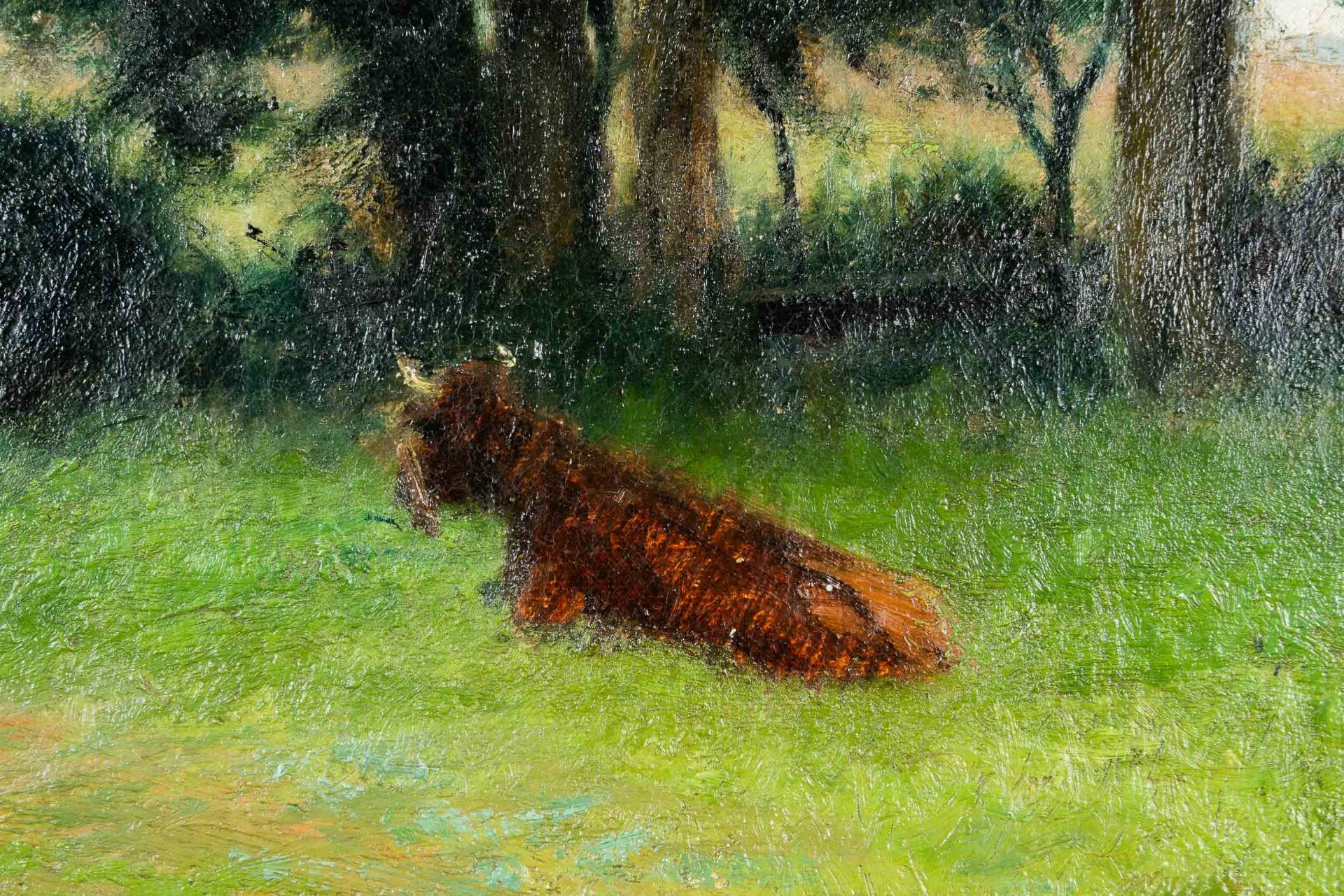 "Sommerliche Landschaft mit Kühen", Gemälde Öl auf Leinwand, ca. 55 x 63 cm, un - Bild 12 aus 16