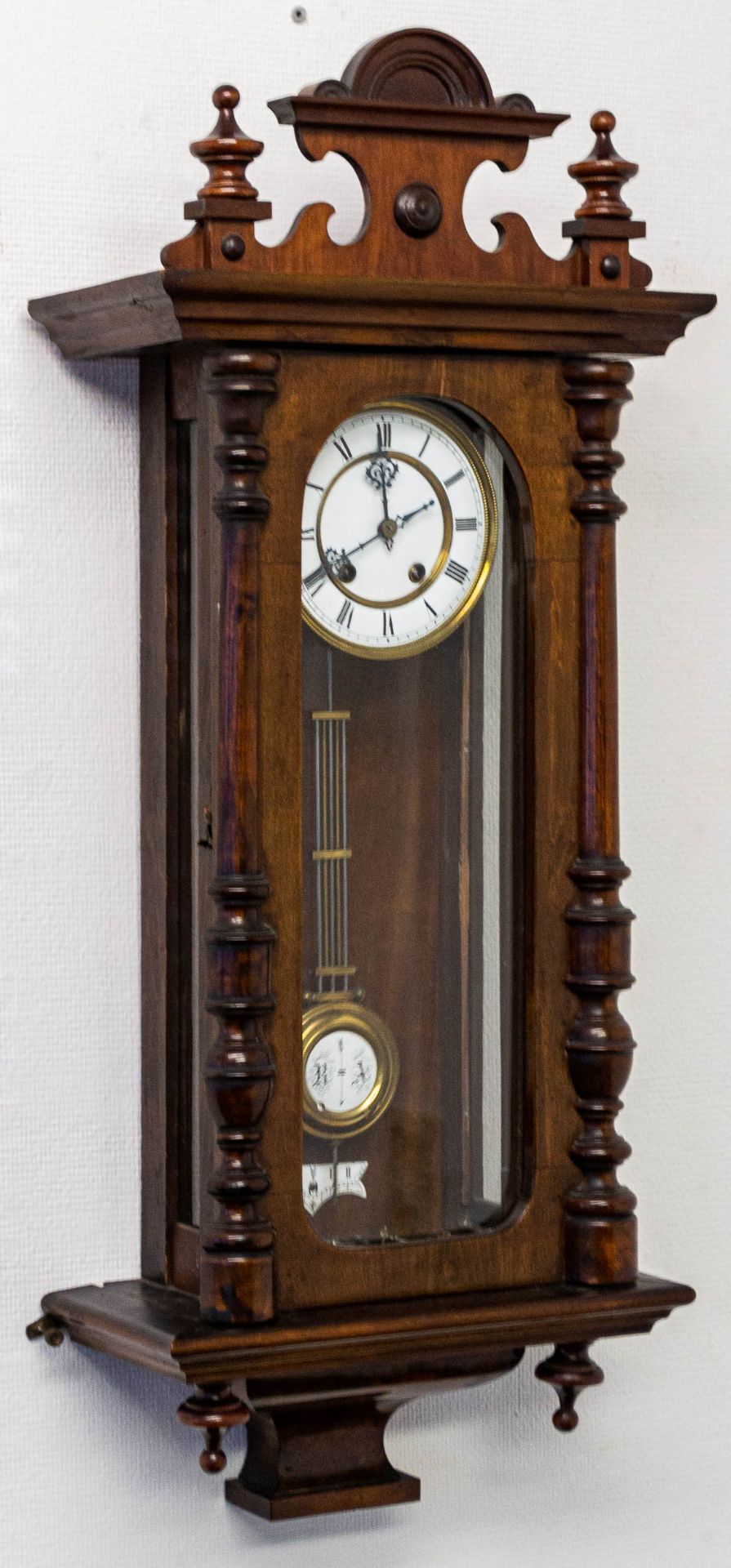 Antike Wanduhr, sogen. Regulator, Gehäuse in Nussbaum, Messingvollplatinenwerk; - Image 2 of 8