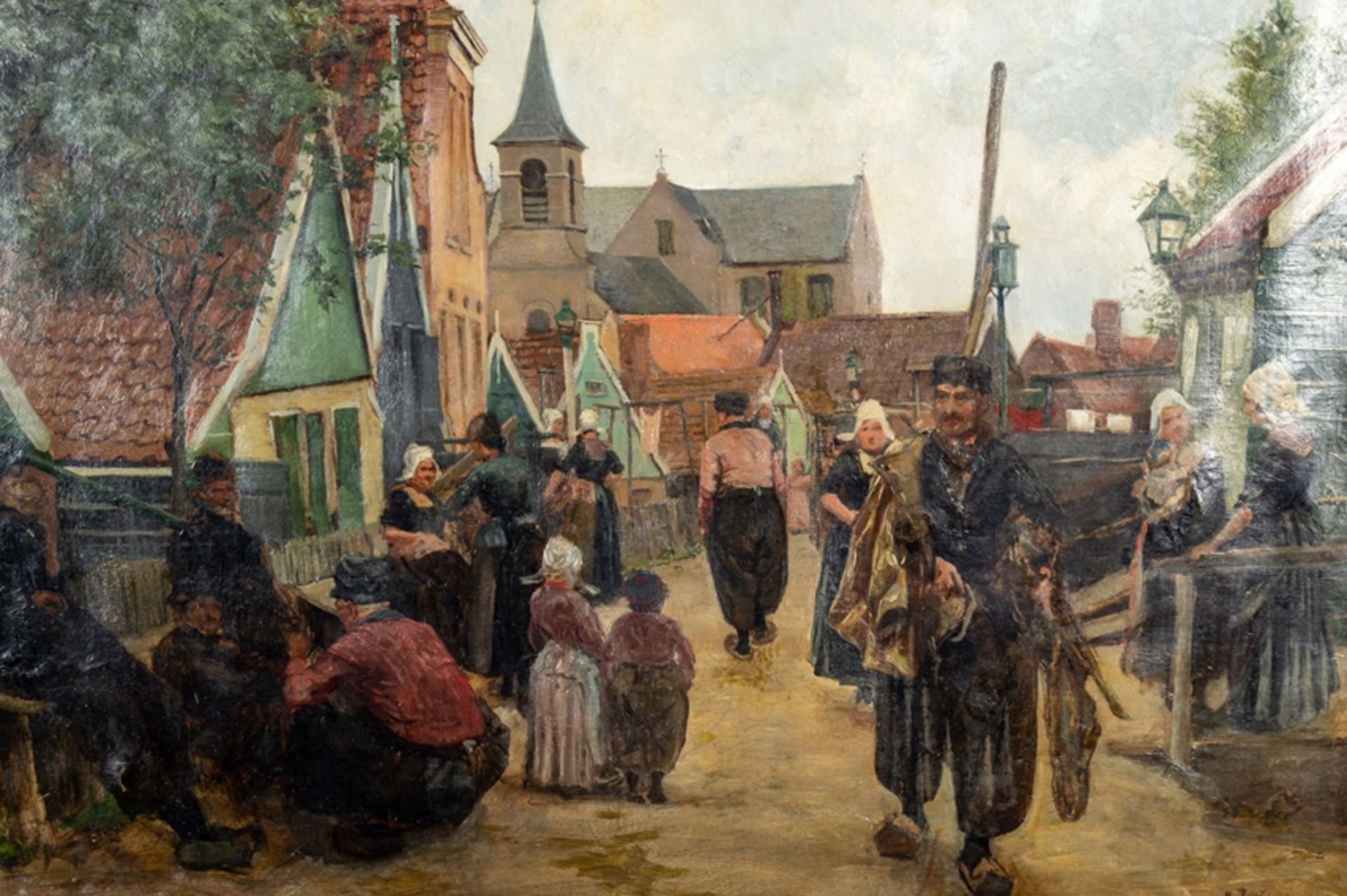 "Holländisches Städtchen mit Fußvolk" - Gemälde, Ö auf Leinwand, unten rechts m - Bild 3 aus 11