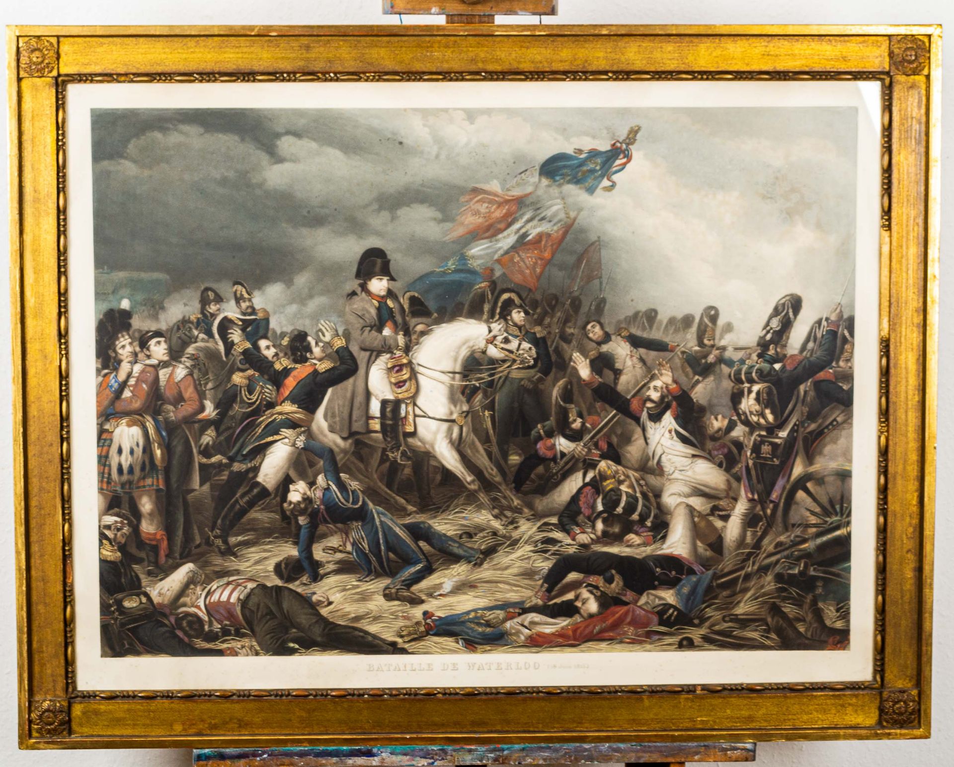 "Bataille de Waterloo" ( 18. Juin 1815); großer dekorativer hinter Glas gerahmt