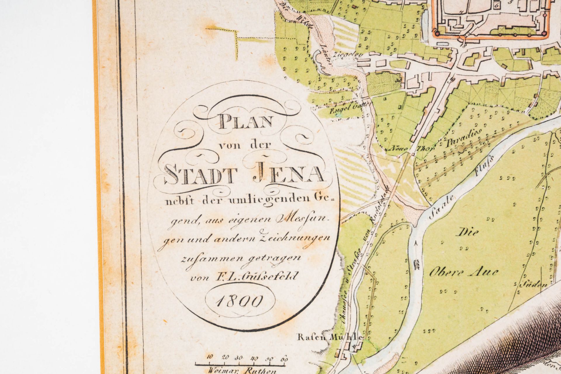 "Plan von der Stadt Jena....1800", teilkolorierter, hinter Glas gerahmter Stadt - Image 4 of 14