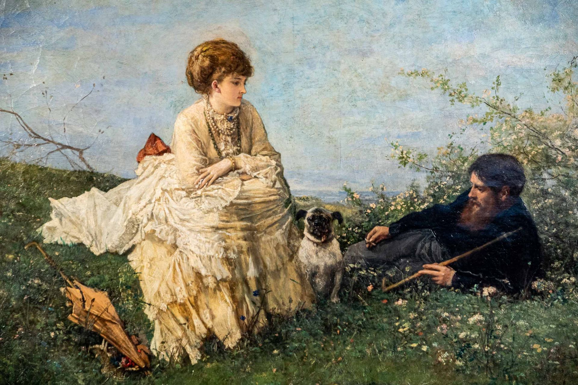 "Sommerliche Rast mit Mops", Gemälde Öl auf Leinwand, ca. 64 x 91 cm; unten rec - Image 3 of 15