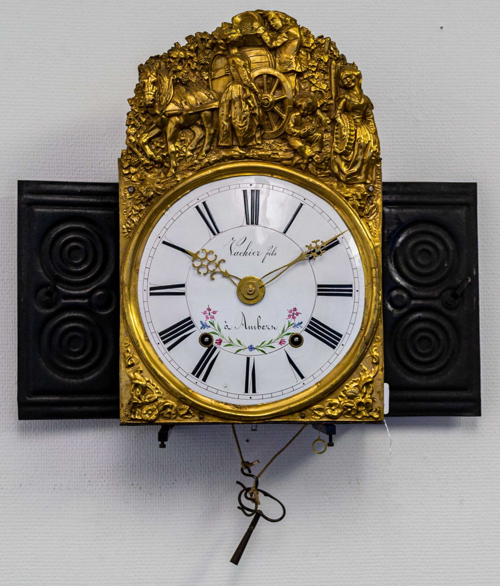 Antike Comtoise - Wanduhr, Frankreich 19. Jhdt.; leicht gewölbtes weiß emaillie - Image 9 of 13