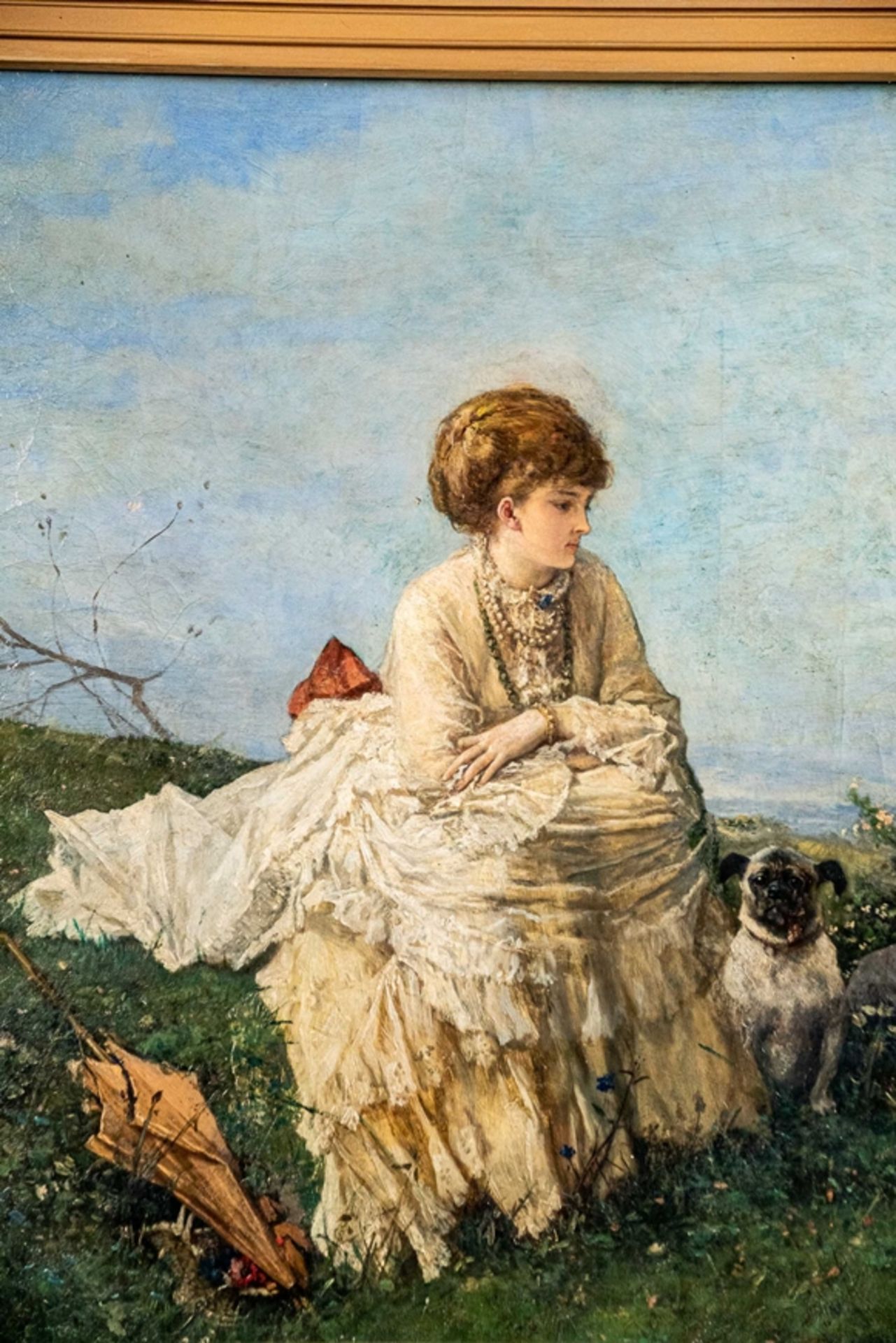 "Sommerliche Rast mit Mops", Gemälde Öl auf Leinwand, ca. 64 x 91 cm; unten rec - Bild 9 aus 15