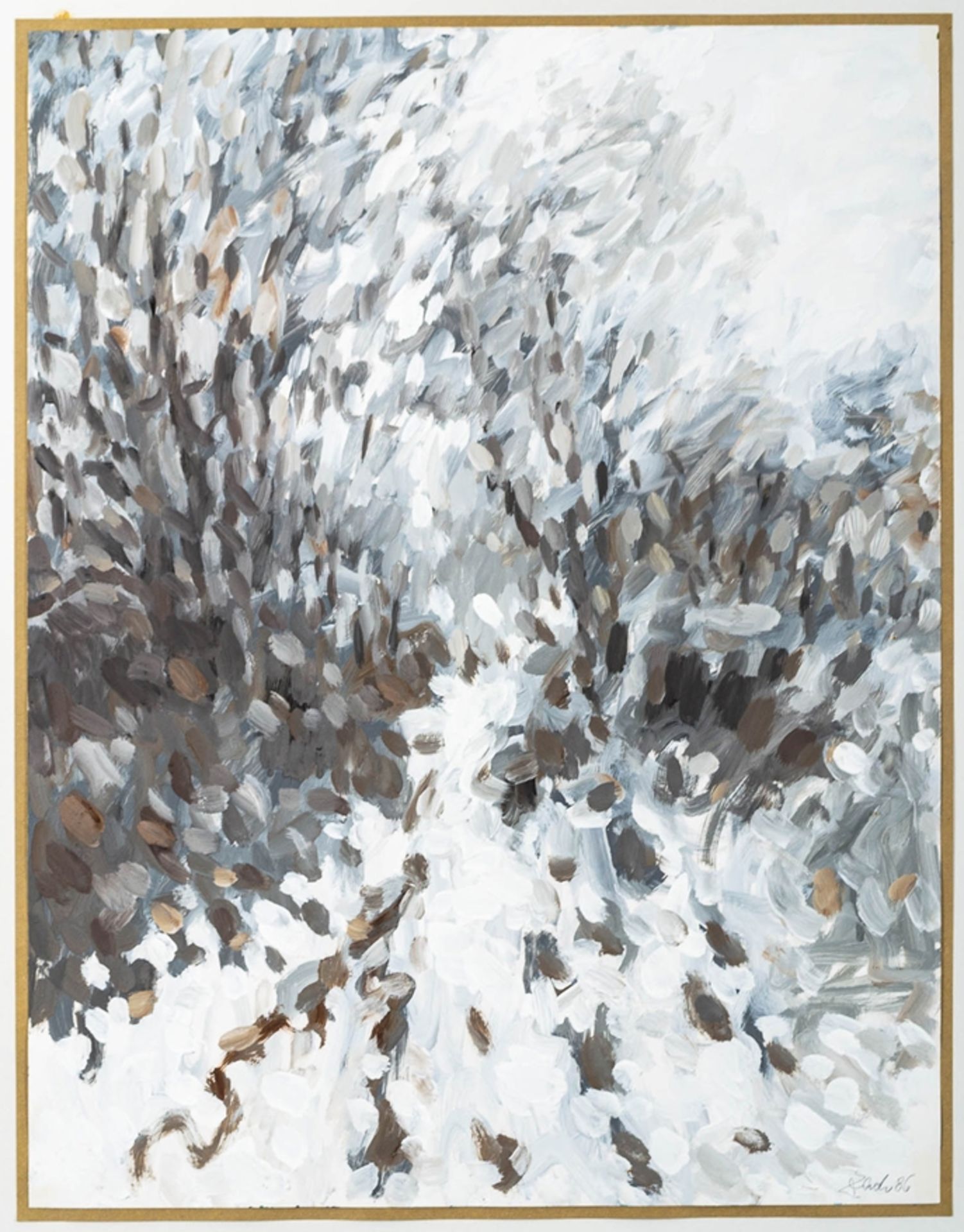 "Verschneiter Waldweg", Mischtechnik auf Papier; ca. 65 x 50 cm, unten rechts s - Bild 2 aus 5